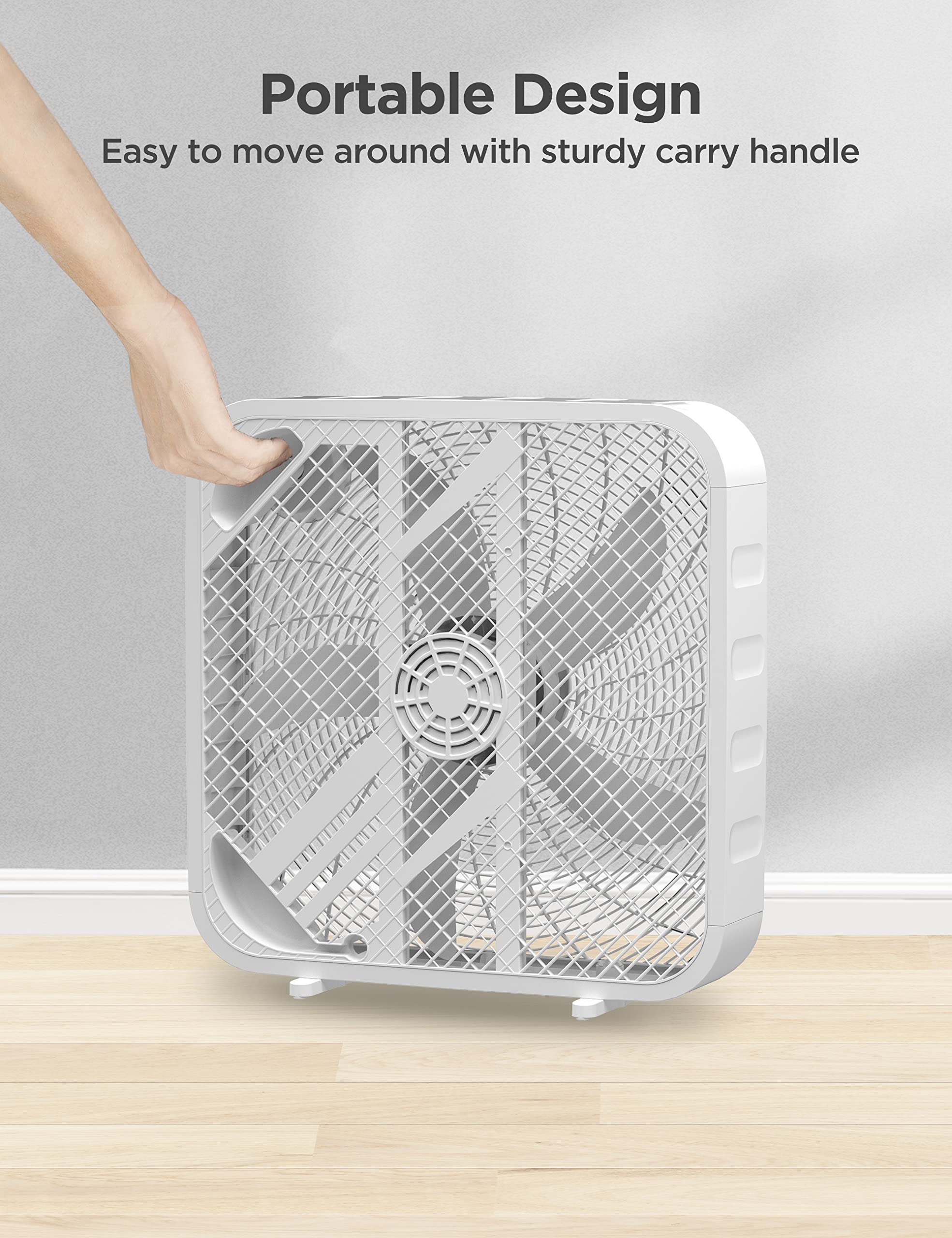 Pelonis 3 Speed Box Fan For Full Force Circulation With Air Conditioner, White