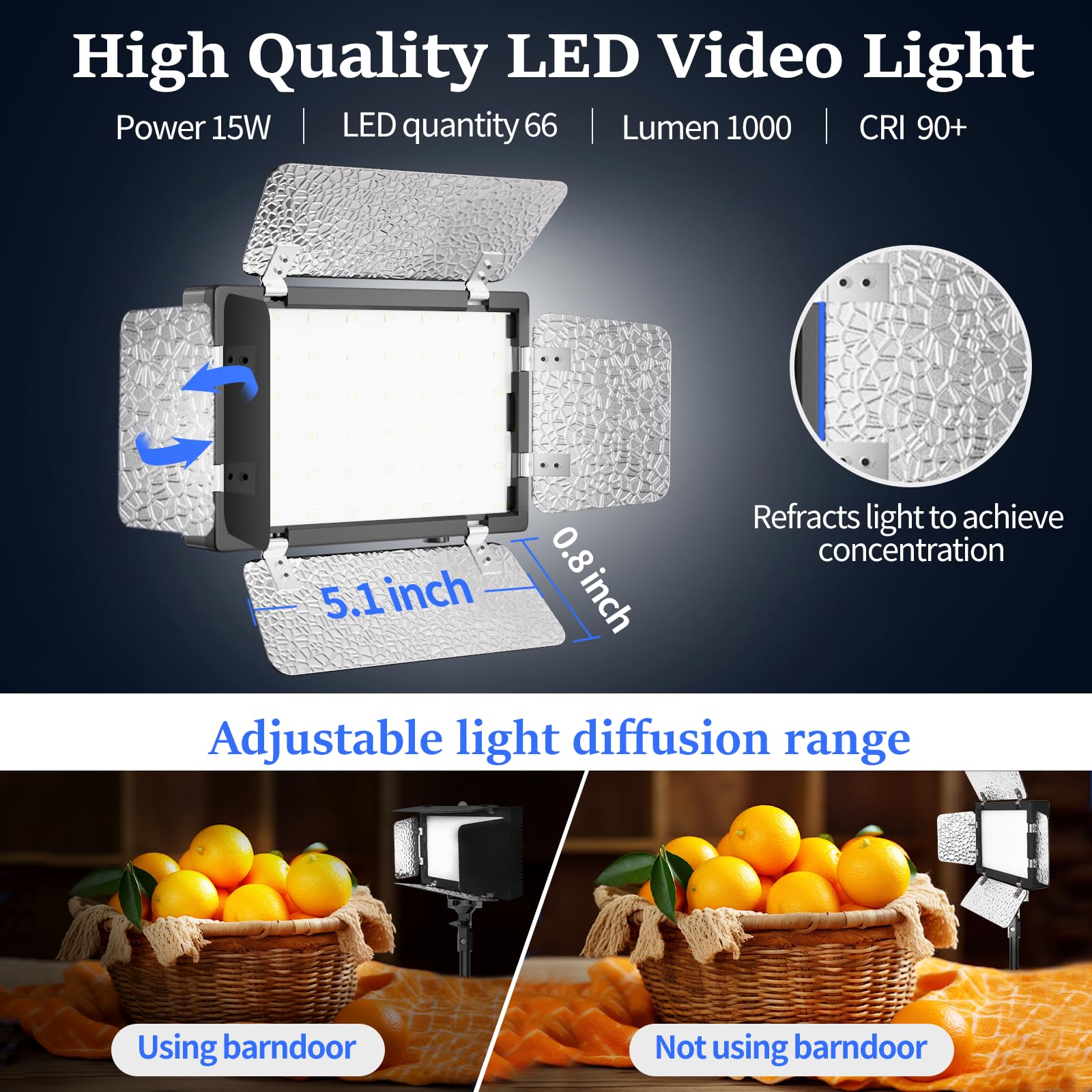 2 Pack Led Video Photography Lighting Kit With 54'' Tripod Stand, Dimmable 5600K Usb Studio Lights With Barndoor  9 Color Lighti