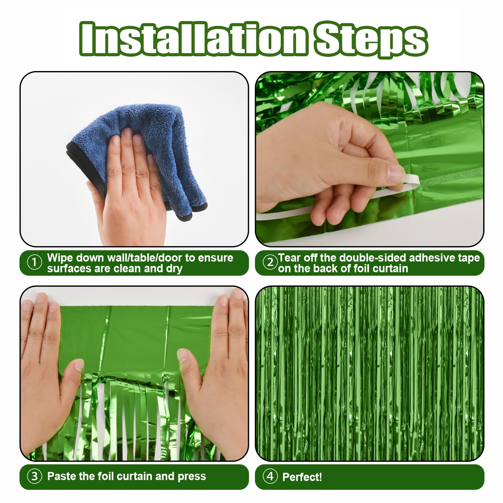 10 Pack Green Metallic Tinsel Foil Fringe Curtains Party Photo Backdrop Party Streamers For Birthday,Graduation,New Year Eve Dec