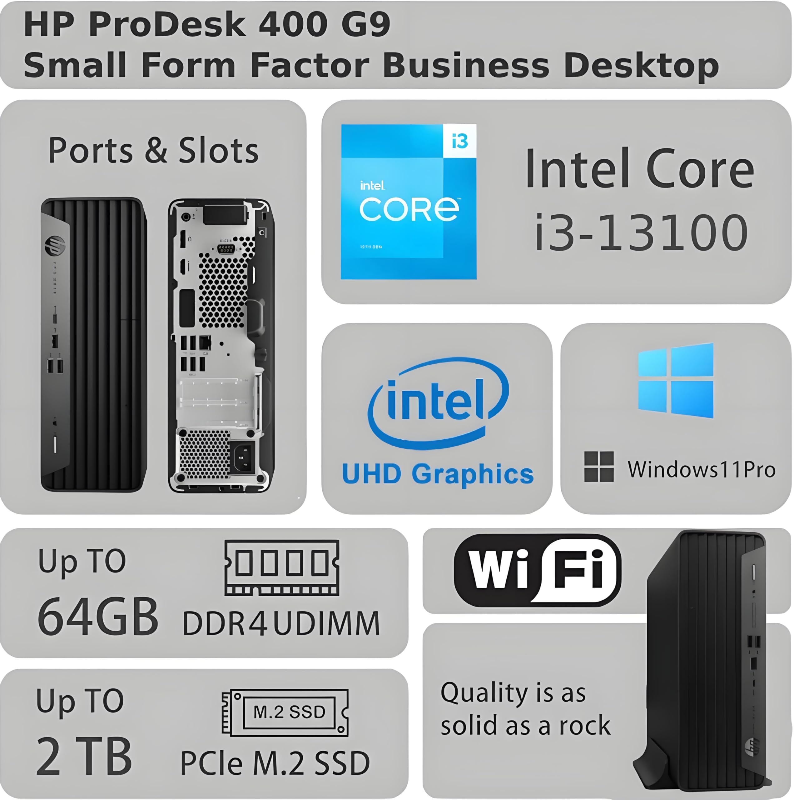 Hp Prodesk 400 G9 Sff Business Desktop Computer, Latest 13Th Gen Intel Core I3-13100, 64Gb Ram, 1Tb Pcle Ssd, Dual 4K Display Su