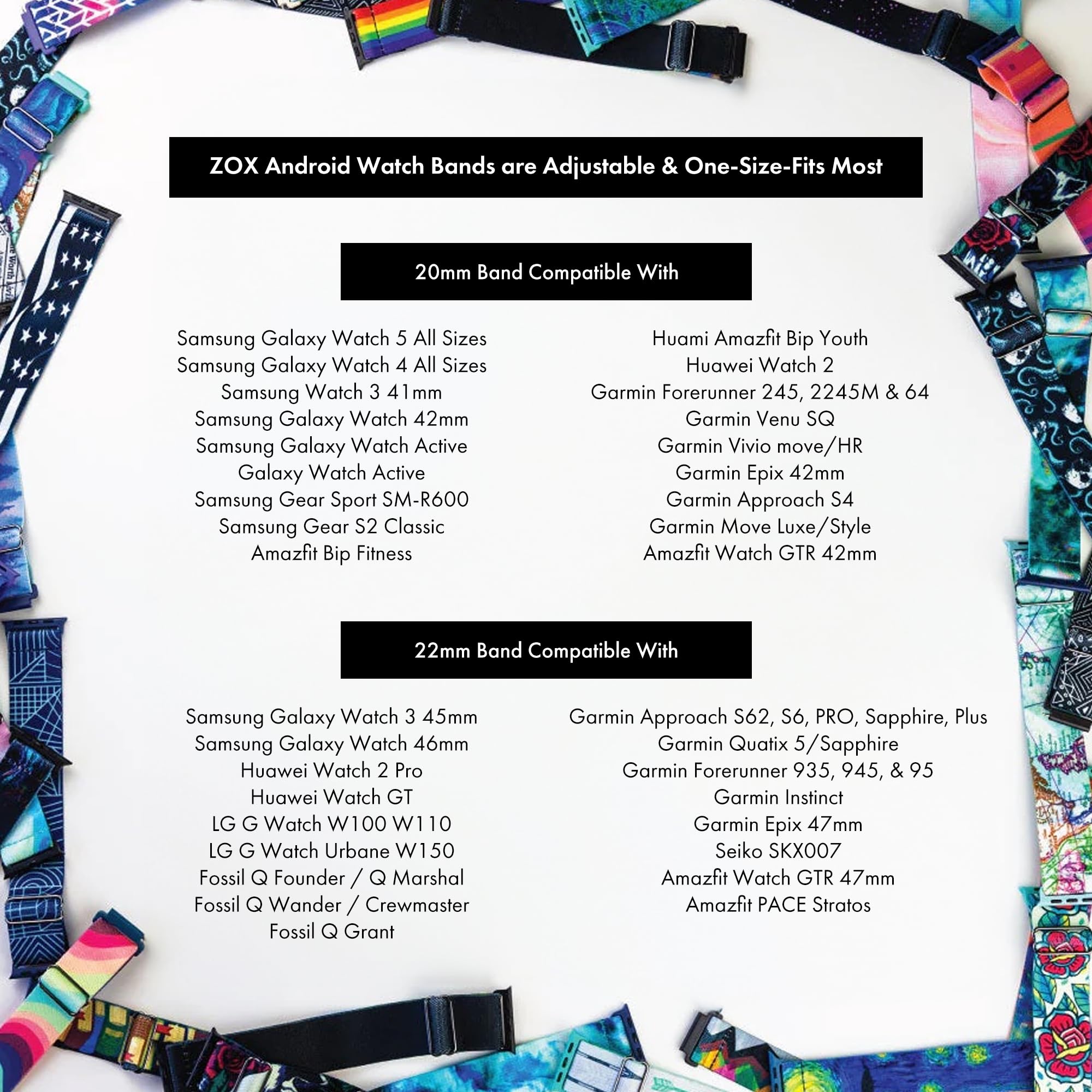 Zox Android Smart Watch Band - Just Breathe | Soft, Adjustable Elastic Band With Motivational Affirmations And Beautiful Artwork