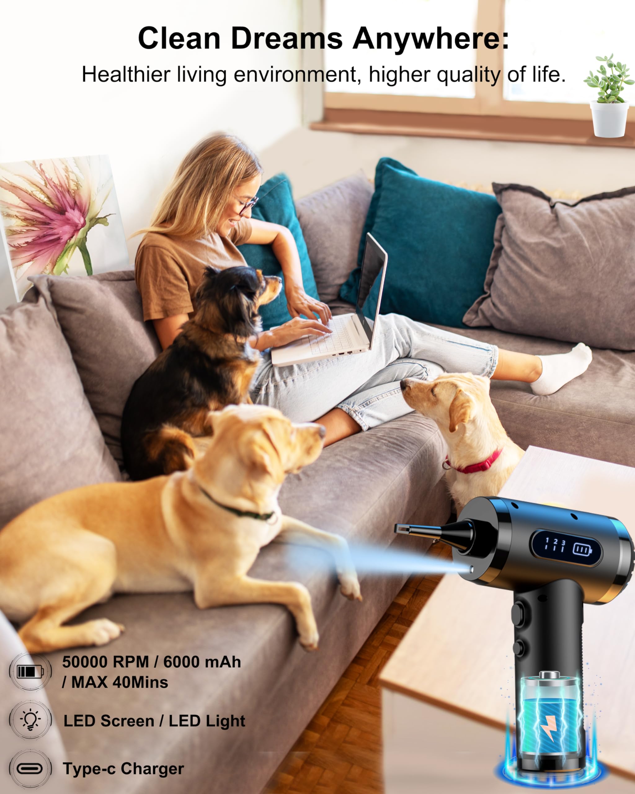 Lihan Compressed Air Duster,Dust Cleaner For Car,Computer,Keyboard,Camera,Desk,Laptop,Mini Electric Blower For Yoga Ball,Balloon,Air Bed.