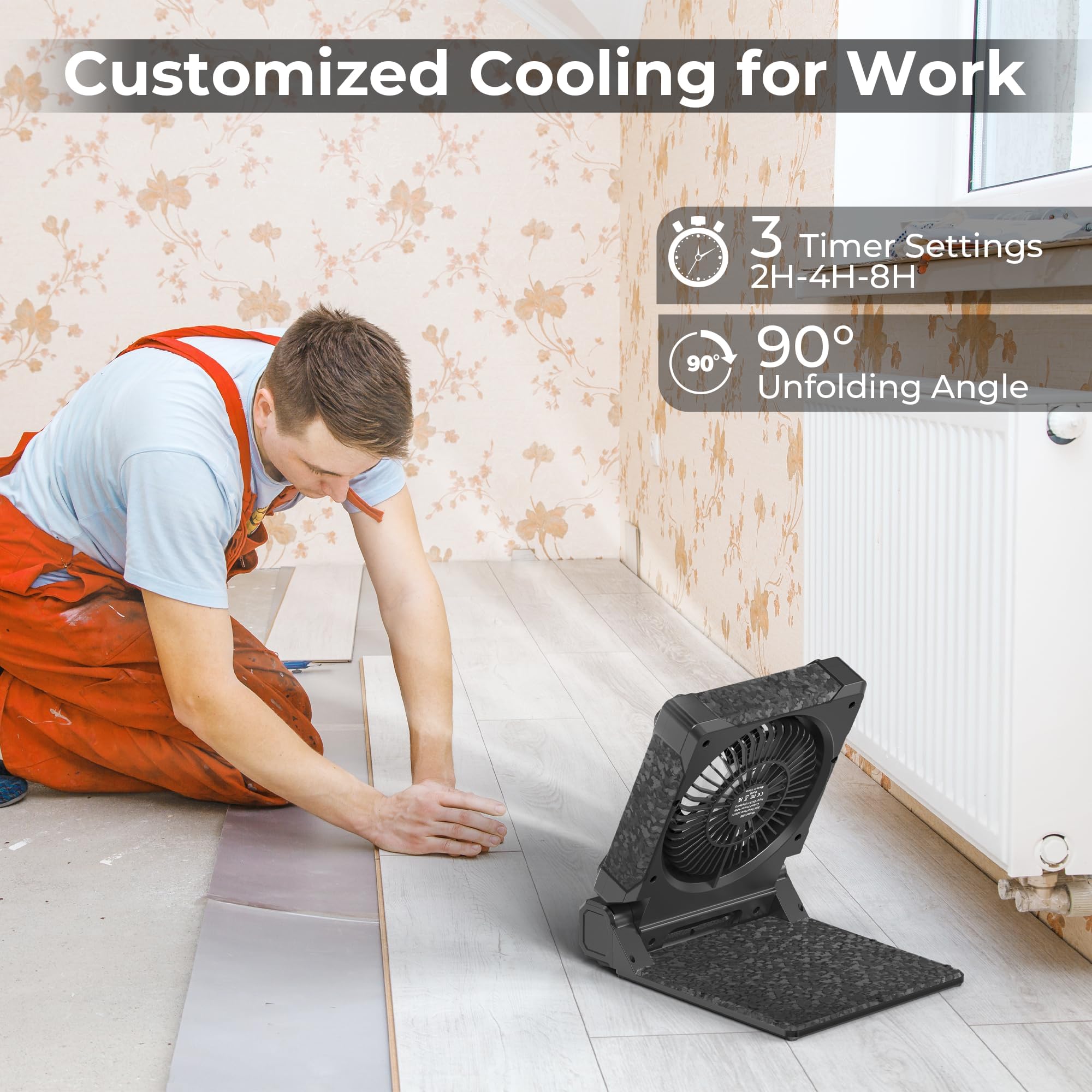 Panergy Solar Fan With Lantern For Camping, Rechargeable Battery Powered Fan(36H Cooling/60H Lighting), 4-Speed, 8H Timer, 90Fol