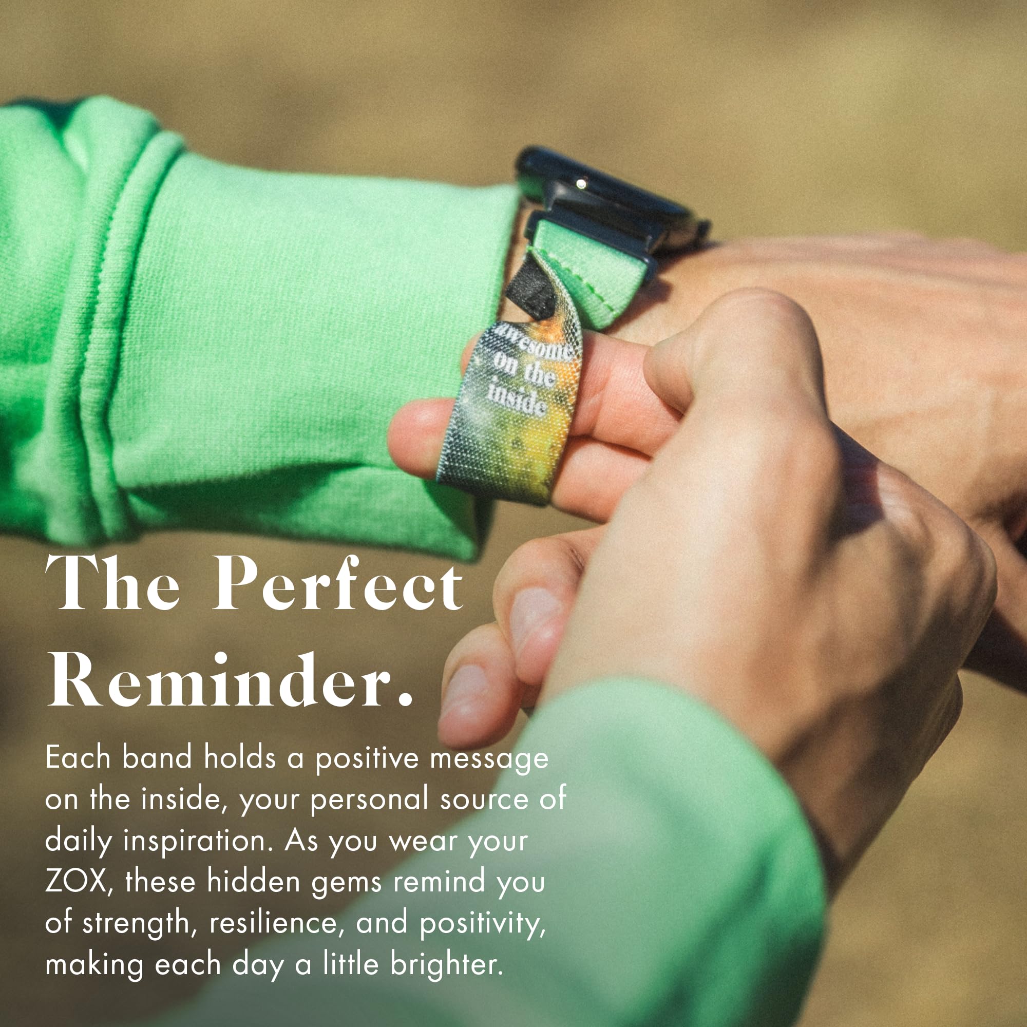 Zox Android Smart Watch Band - Perfect Green | Soft, Adjustable Elastic Band With Motivational Affirmations And Beautiful Artwor