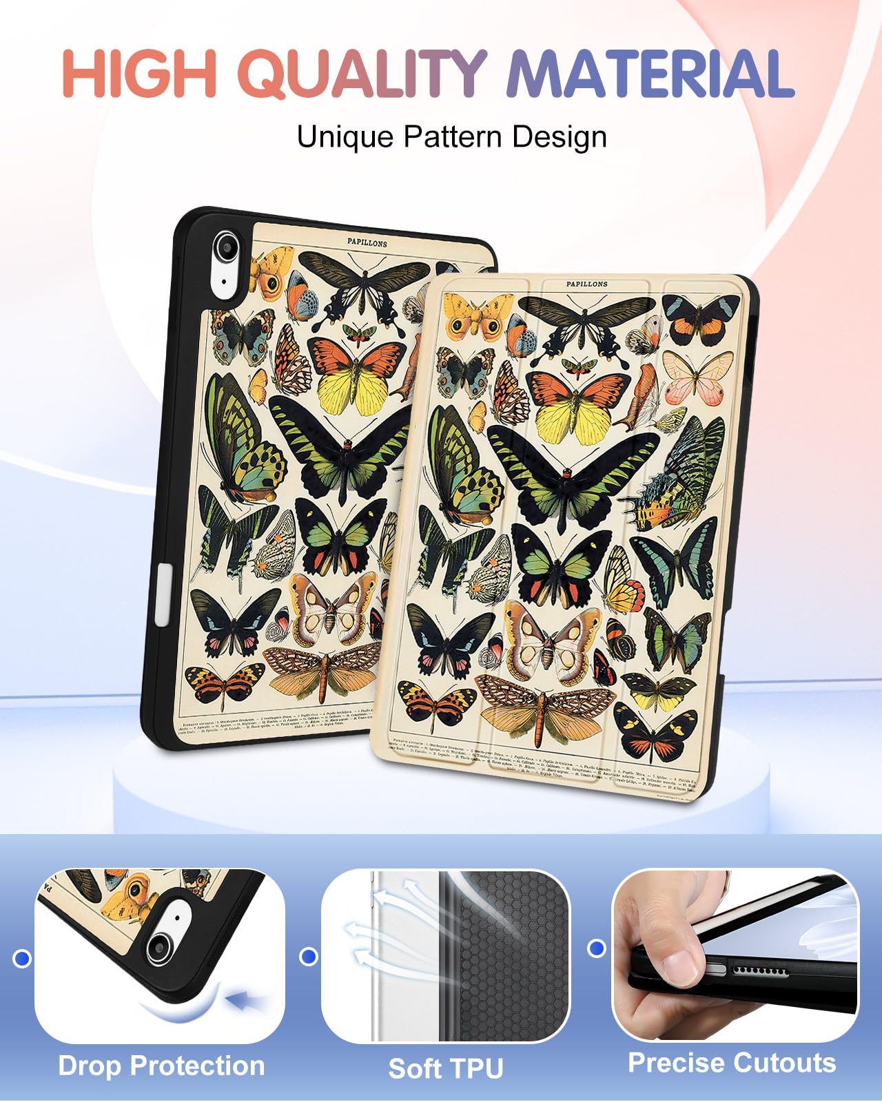 Wazzasoft For Apple Ipad 10Th Generation Case 10.9 Inch Cute Women Girls Folio Cover Girly Butterfly Aesthetic Design Unique Pen
