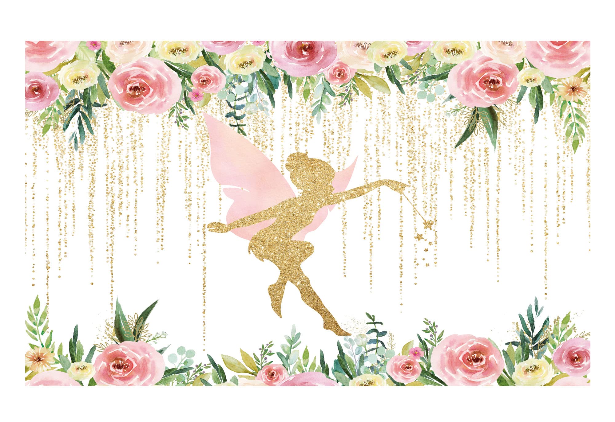 Funnytree Floral Fairy Birthday Party Backdrop For Photography Pink And Gold Fairy Tale Tea Flowers Wonderland Princess Girl Bab