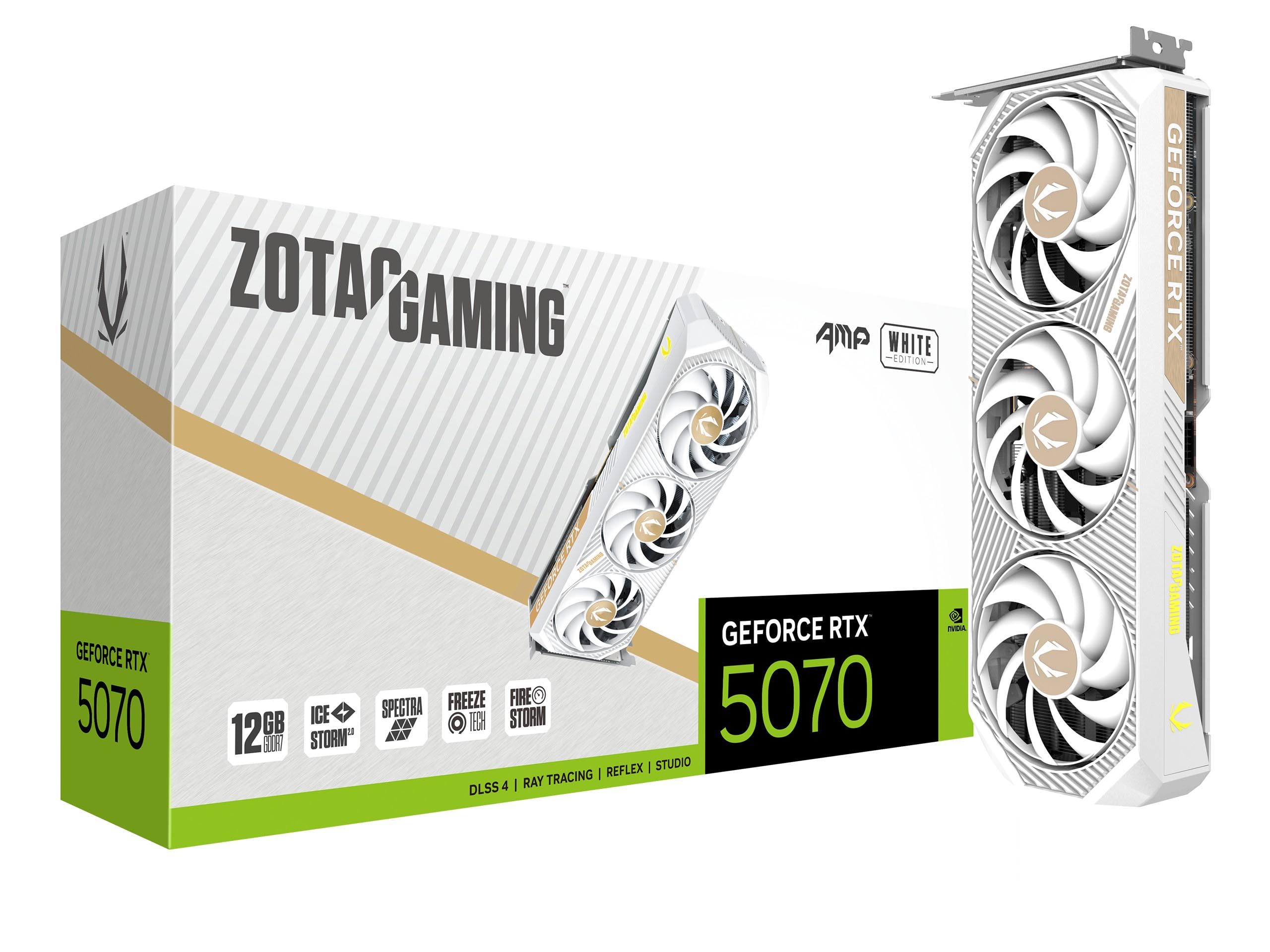 ZOTAC Gaming GeForce RTX 5070 AMP White Edition DLSS 4 12GB GDDR7 192-bit 28 Gbps PCIE 5.0 Gaming Graphics Card, IceStorm 2.0 Co