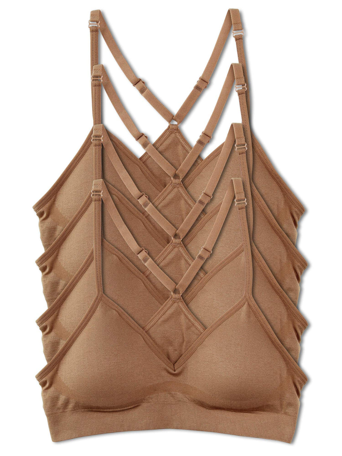 Kalon Womenas 4 Pack Racerback Sports Bralette Seamless Wireless Comfort Bra (1X, 4Pk Dark Beige)