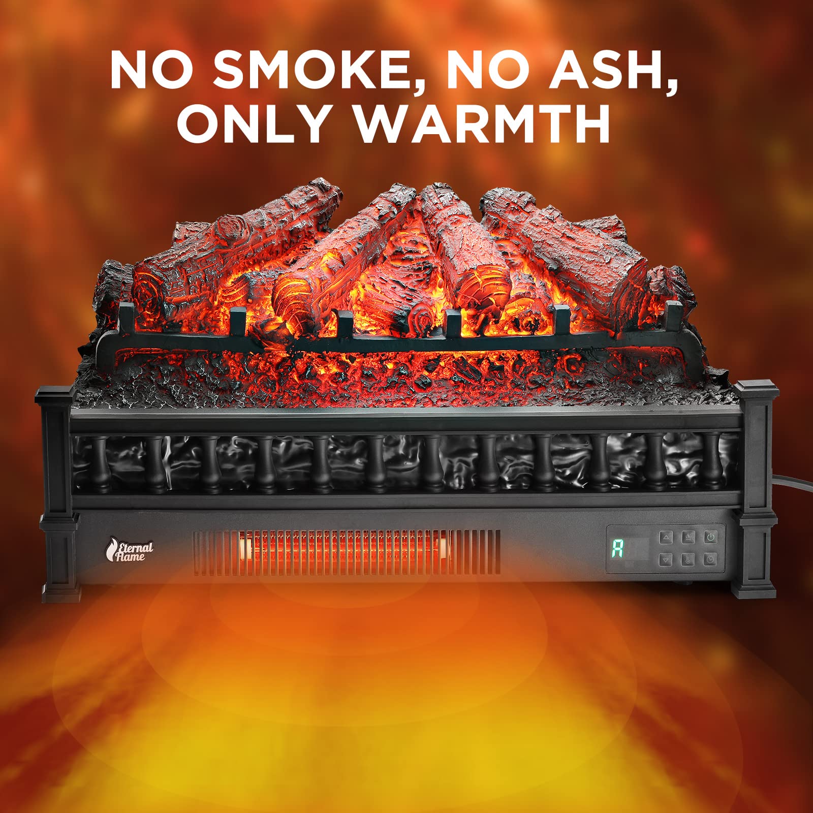 Turbro Eternal Flame 26 Inch Infrared Quartz Electric Fireplace Log Heater, Realistic Pinewood Logs, Adjustable Flame Colors, Re