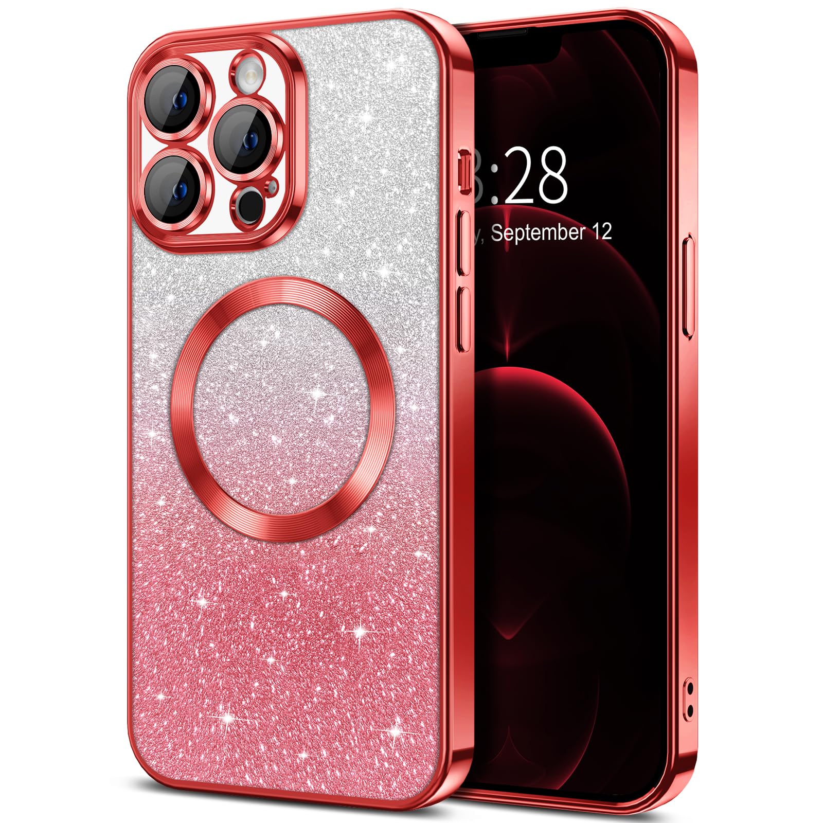 Hython For Iphone 12 Pro Case Clear Magnetic Glitter Phone Cases [Compatible With Magsafe] Full Camera Lens Protector Slim Gradi