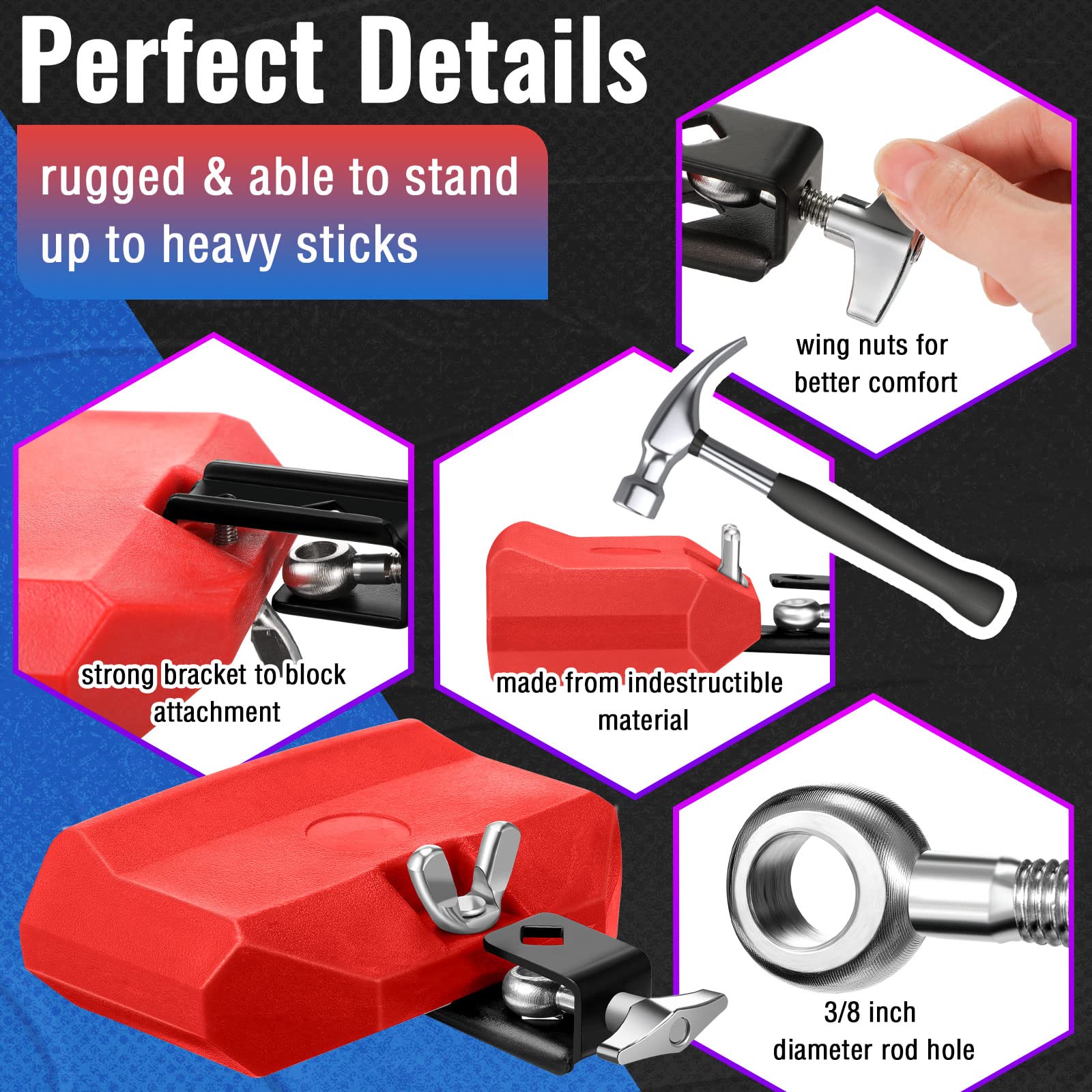 Boao 6 Pieces Drum Jam Block Musical Percussion Block With Maple Sticks 5A Adjustable Mount Bracket Plastic Percussion Instrumen