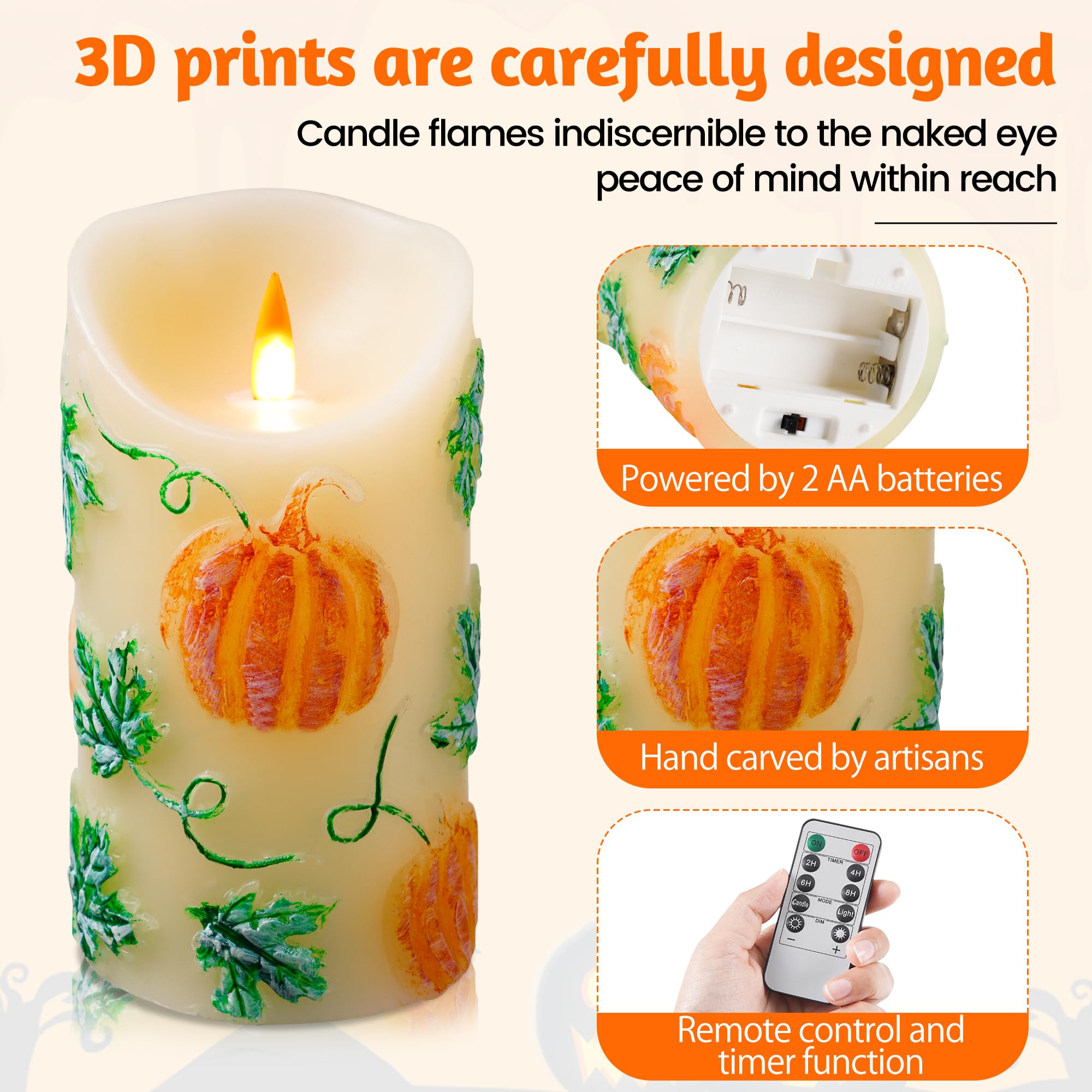 Qqfctoo Halloween Pumpkin Flameless Led Candle - Realistic Flickering Flame - Battery Making Candle With Remote Control Timer -