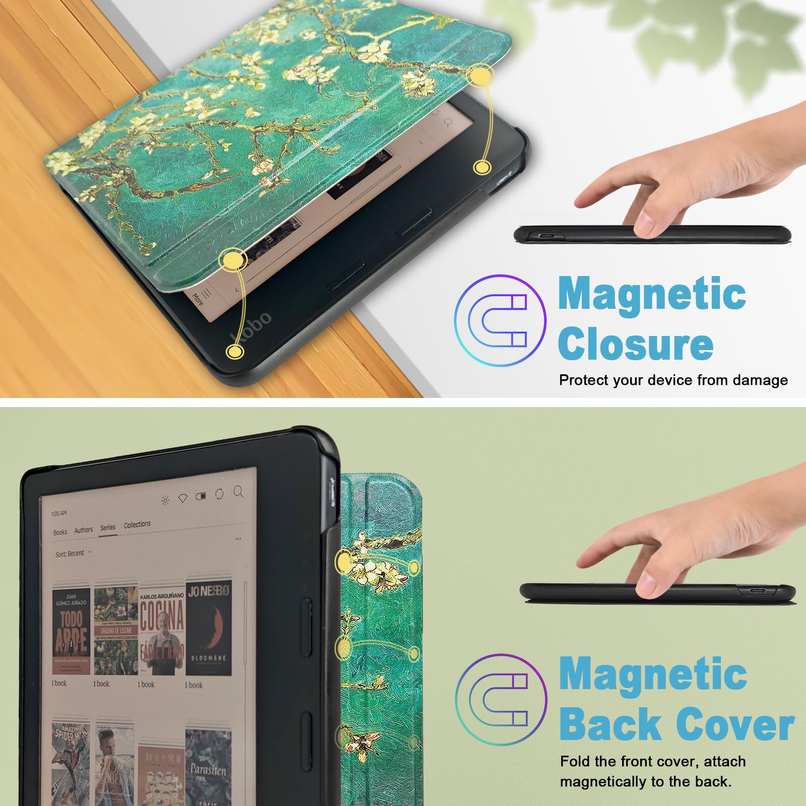 Caweet Case For Kobo Libra Colour (Model:N428, 2024 Release), Ultra Lightweight Pu Leather Shell Cover With Auto Wake/Sleep, Alm