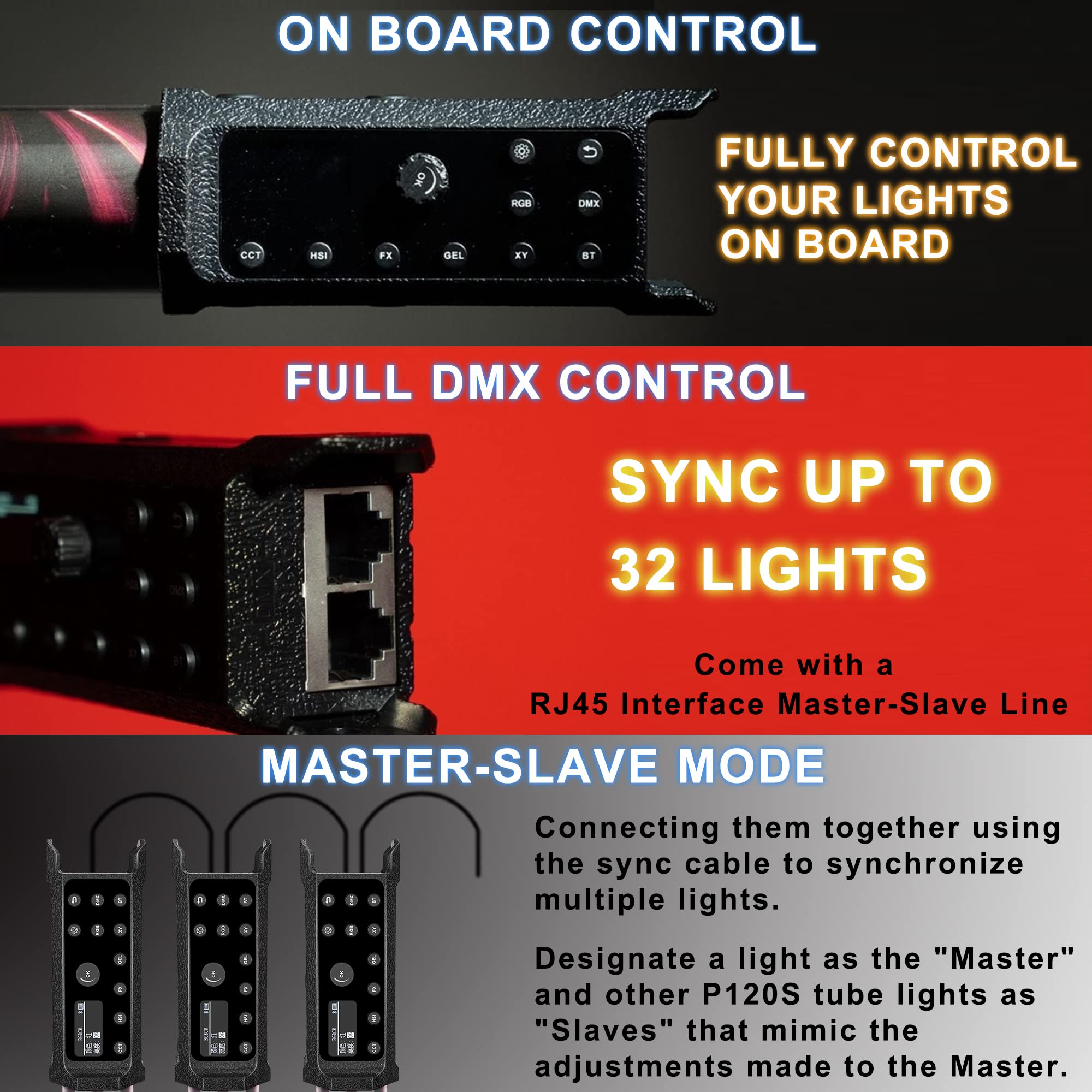 Luxceo P120S 30W Rgb Tube Light Bar, App Control 3000 Lumen Led Video Light Wand, Battery Powered Handheld Photography Lighting