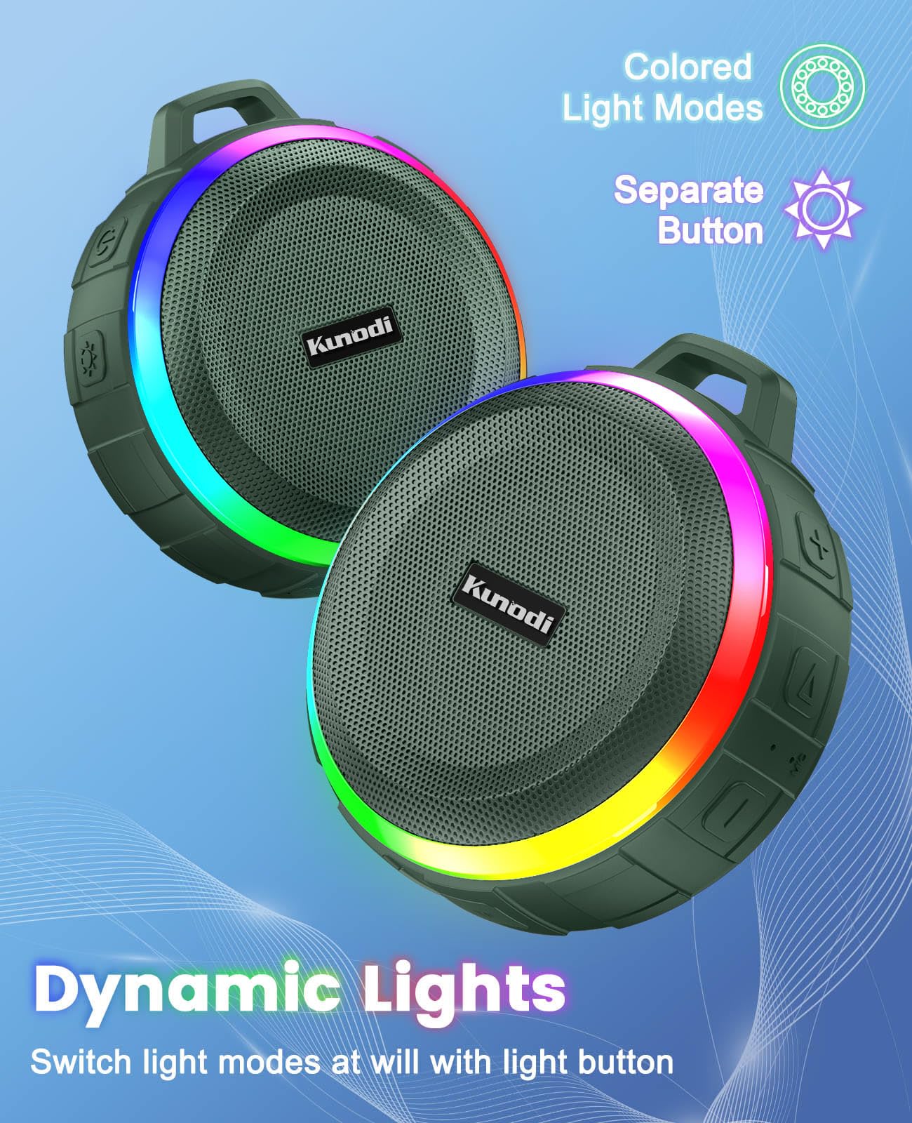 Kunodi Bluetooth Shower Speaker With Ipx7 Waterproof, Crisp Clear Sound, True Wireless Stereo, Clip Portable For Pool Beach Boat