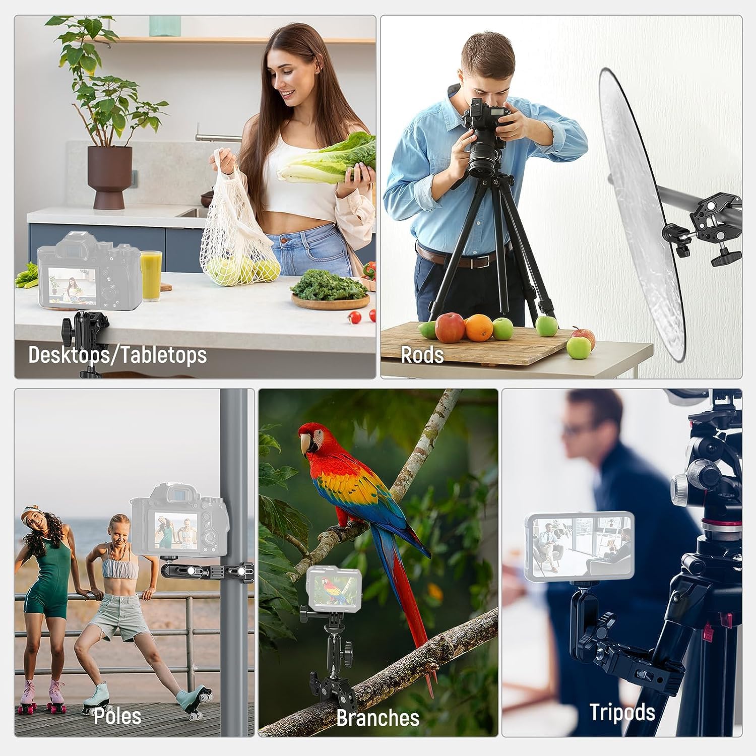 Neewer Super Clamp With 3'' Dual Ballhead Magic Arm, Cold Shoe, 1/4'' Threads, Phone/Action Camera Mount Adapter For Desk Tripod