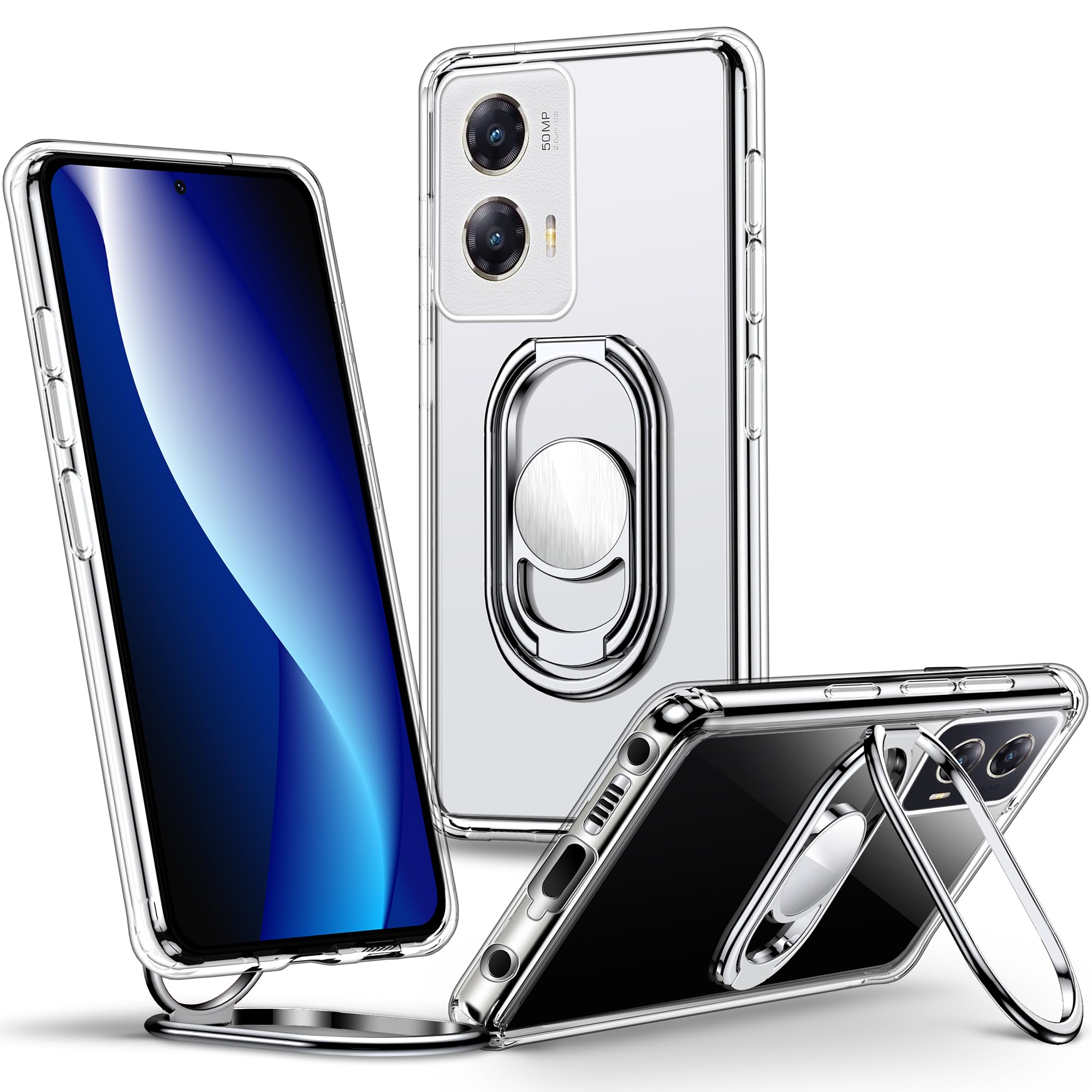 Shields Up for Moto G Stylus 5G 2024 Case with Stand, Phone Case Clear with Double Ring Holder [Adjustable & Foldable] Shockproo