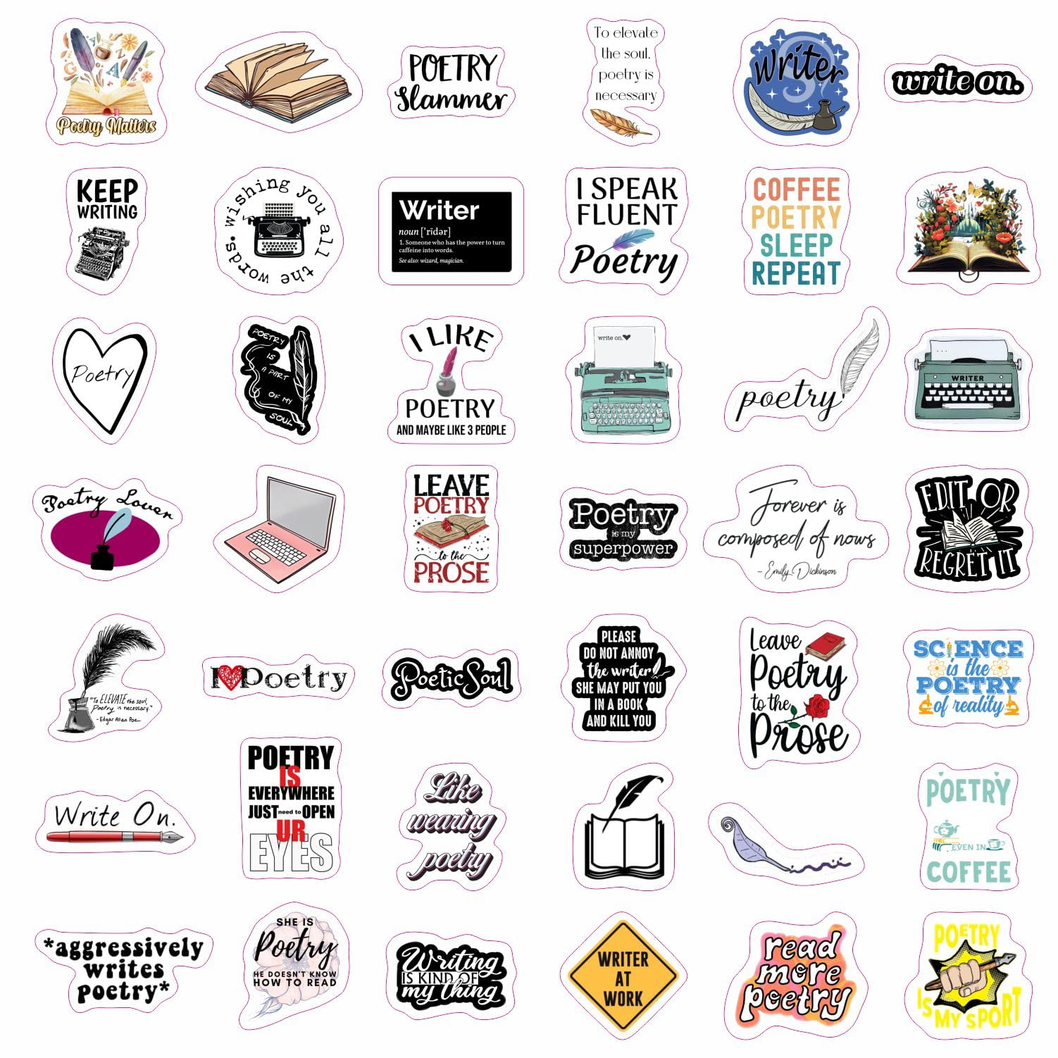 Writing & Poetry Stickers For Water Bottle And Laptop   Literary Party Favors & Decorations, Waterproof Vinyl Creative Decals, W