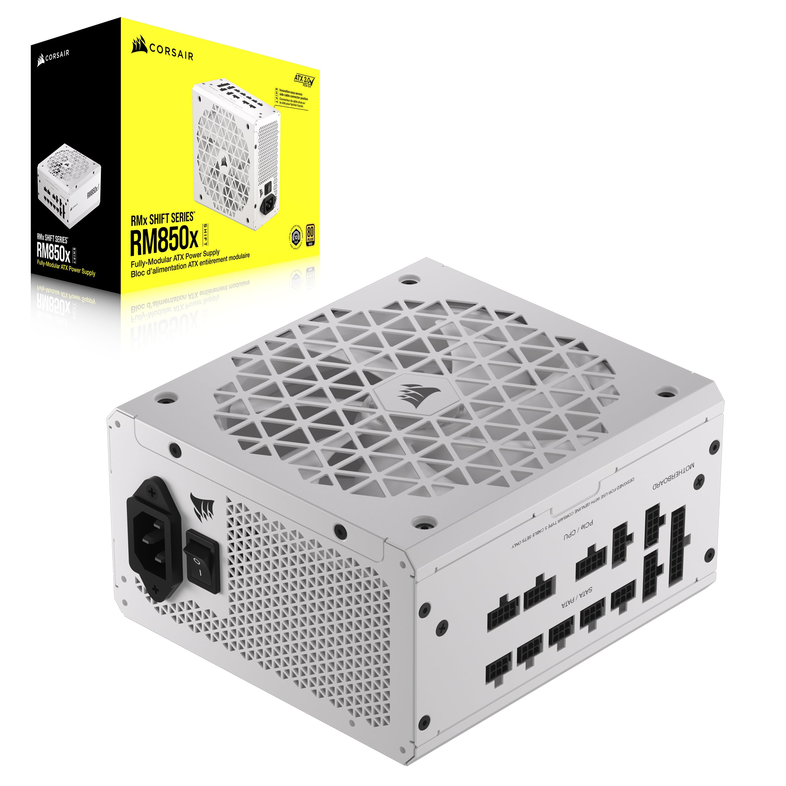 CORSAIR RM850x Shift Fully Modular ATX Power Supply - 80 Plus Gold - ATX 3.0 - PCIe 5.0 - Zero RPM - Modular Side Interface - Wh