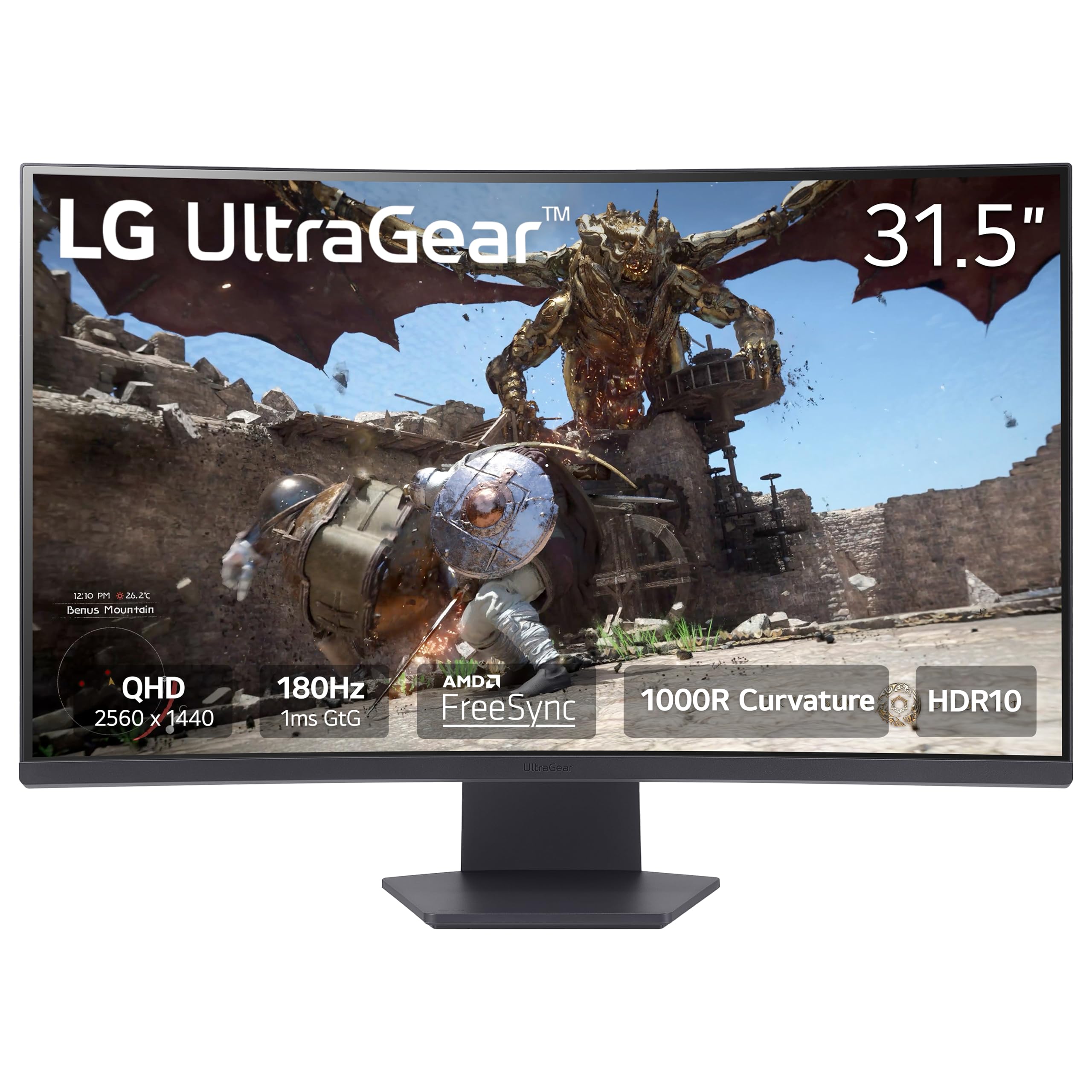 Lg 32Gs60Qc B Ultragear 32 Inch Curved Gaming Monitor Qhd (2560X1440) 180Hz 1Ms 1000R Amd Freesync Hdr10 Hdmix2 Displayport Blac