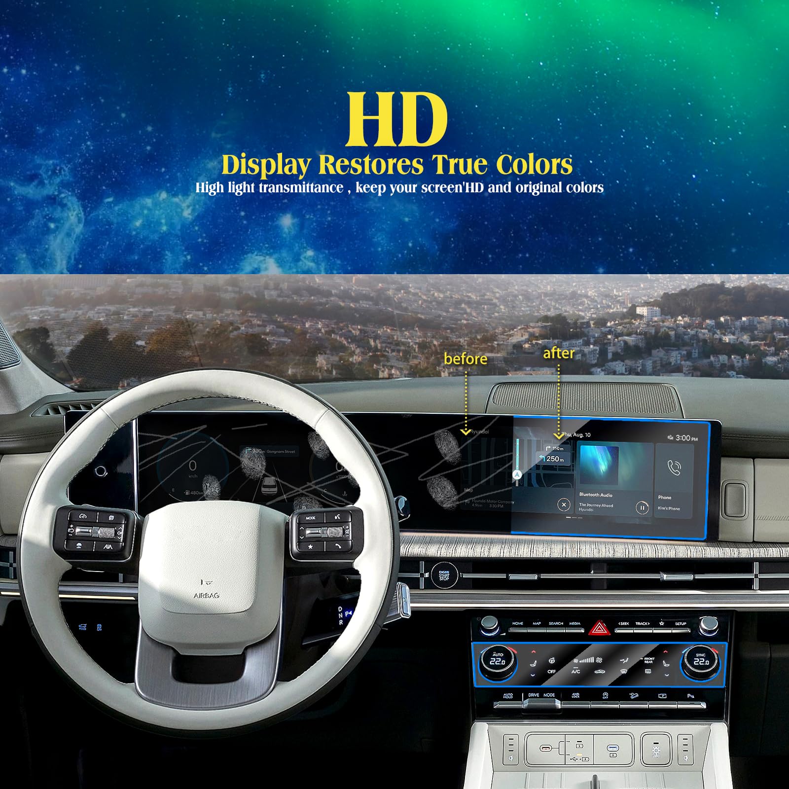 Eueky 2Pcs 2024 Hyundai Santa Fe Screen Protector For 2024 Hyundai Santa Fe Hybrid Dual 12.3Inch Soft Screen Protector Displays