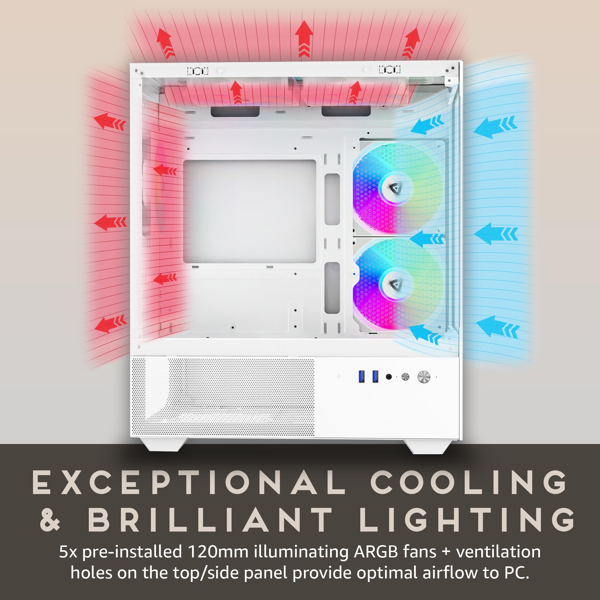 Apevia Phantom Wh Phantom Micro Atx Dual Chamber Gaming Pc Case W/ 5X 120Mm Argb Fans, 366 Rgb Modes, Dual Tempered Glass Panels