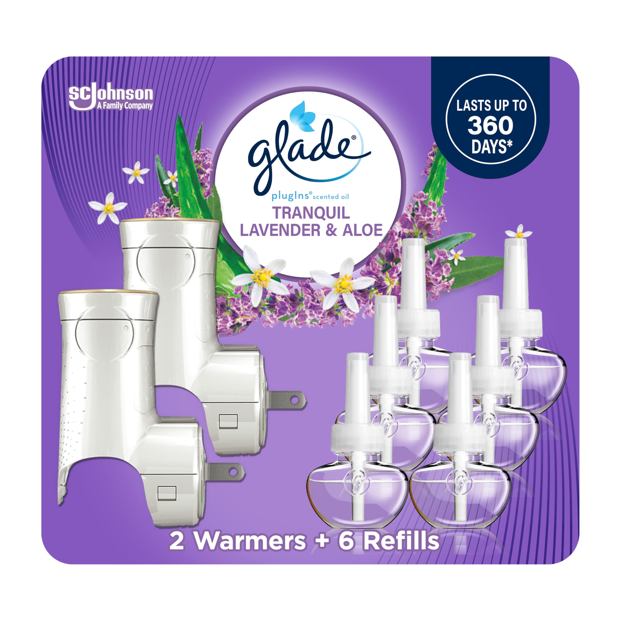 Glade Plugins Refills Air Freshener Starter Kit, Scented And Essential Oils For Home And Bathroom, Tranquil Lavender & Aloe, 4.0