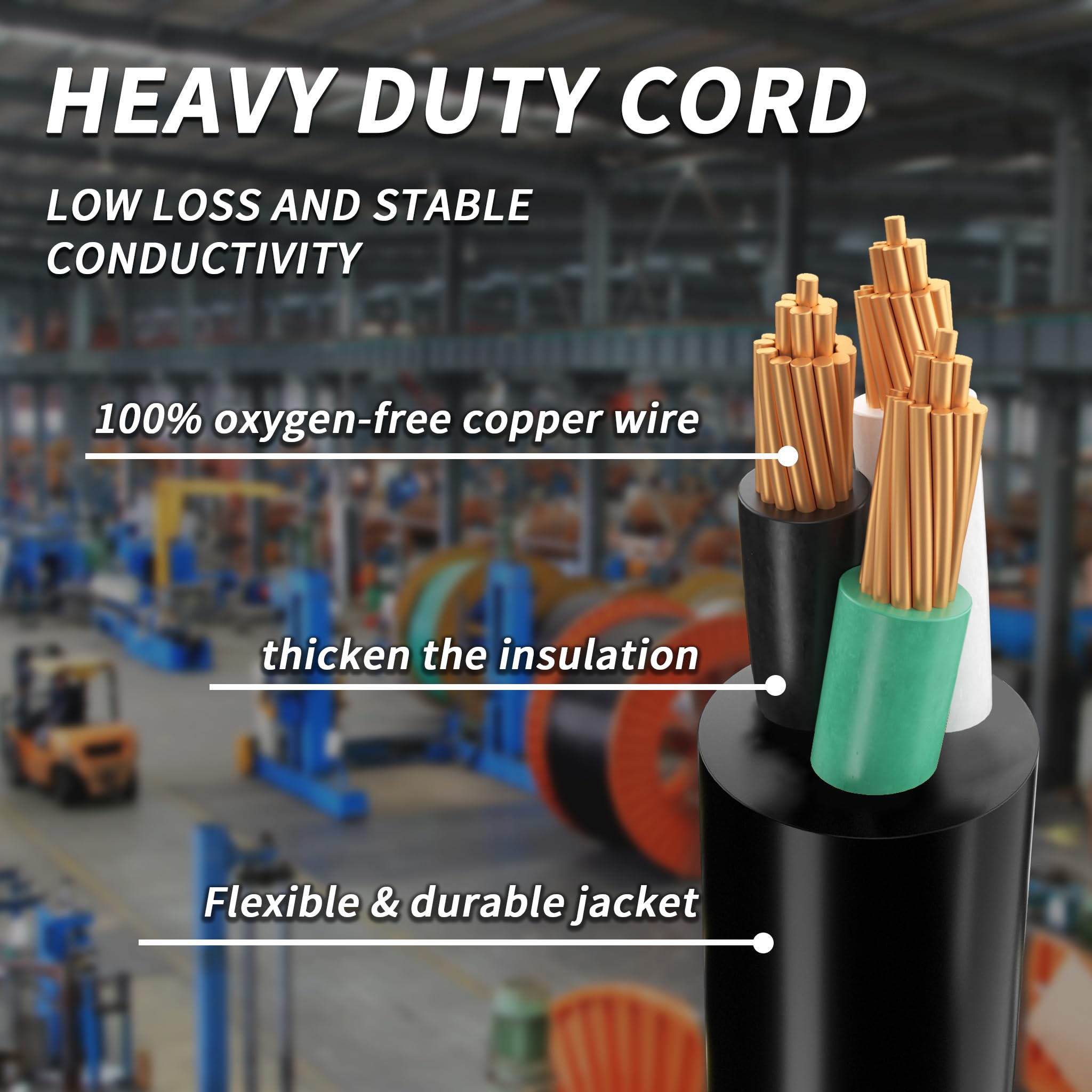 Plugsaf 15 Ft 12/3 Gauge Outdoor Extension Cord With Multiple Outlets, Flexible 3 Outlet Weatherproof Heavy Duty Extension Cord