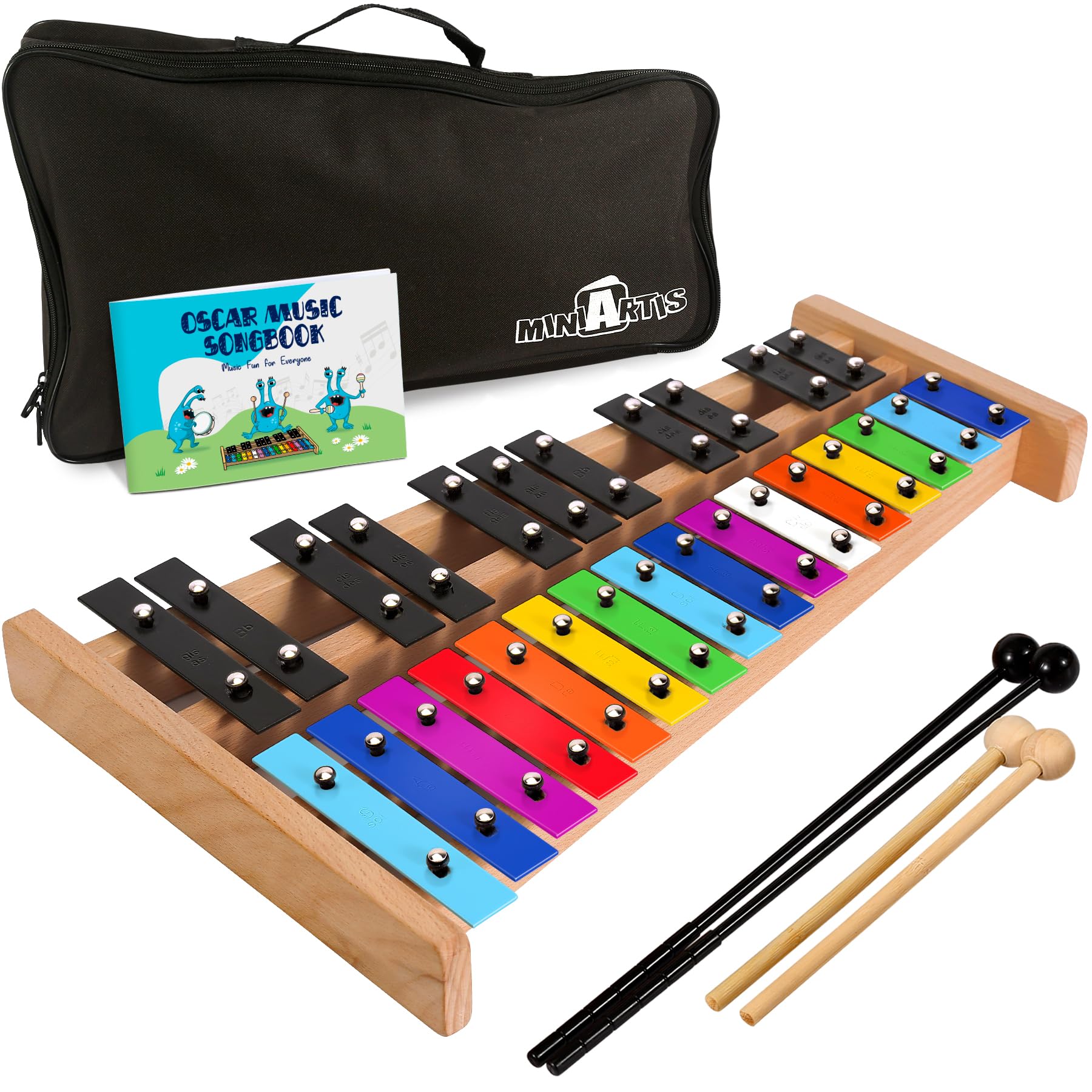 MINIARTIS Glockenspiel Xylophone | Full Size Glockenspiel Xylophone 27 Note Colorful Metal Keys for Adults & Kids | Percussion M