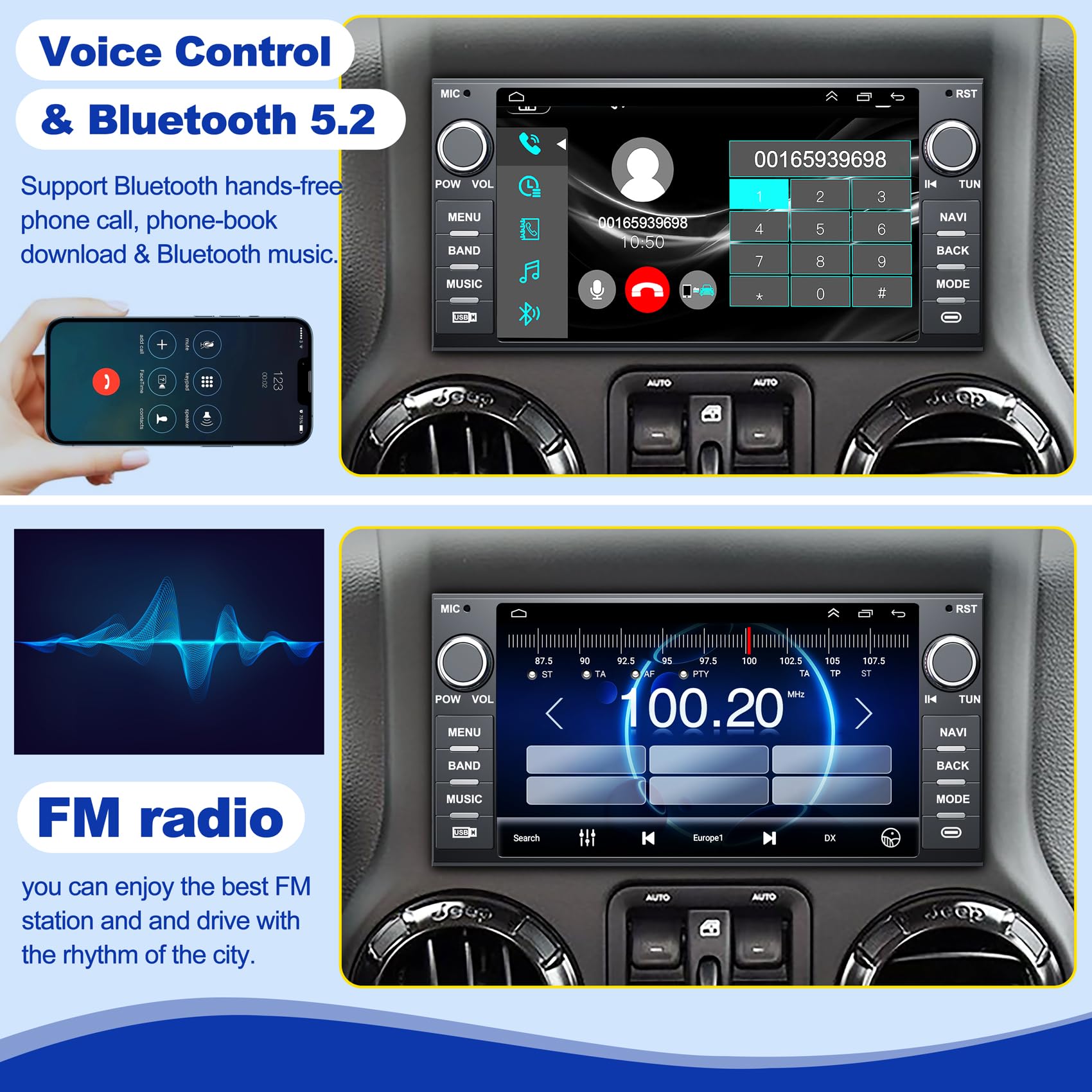 Android 12 Car Radio For Jeep Wrangler Jk Compass Grand Cherokee Dodge Ram Chrylser,7 Inch Touchscreen Car Stereo Support Wirele