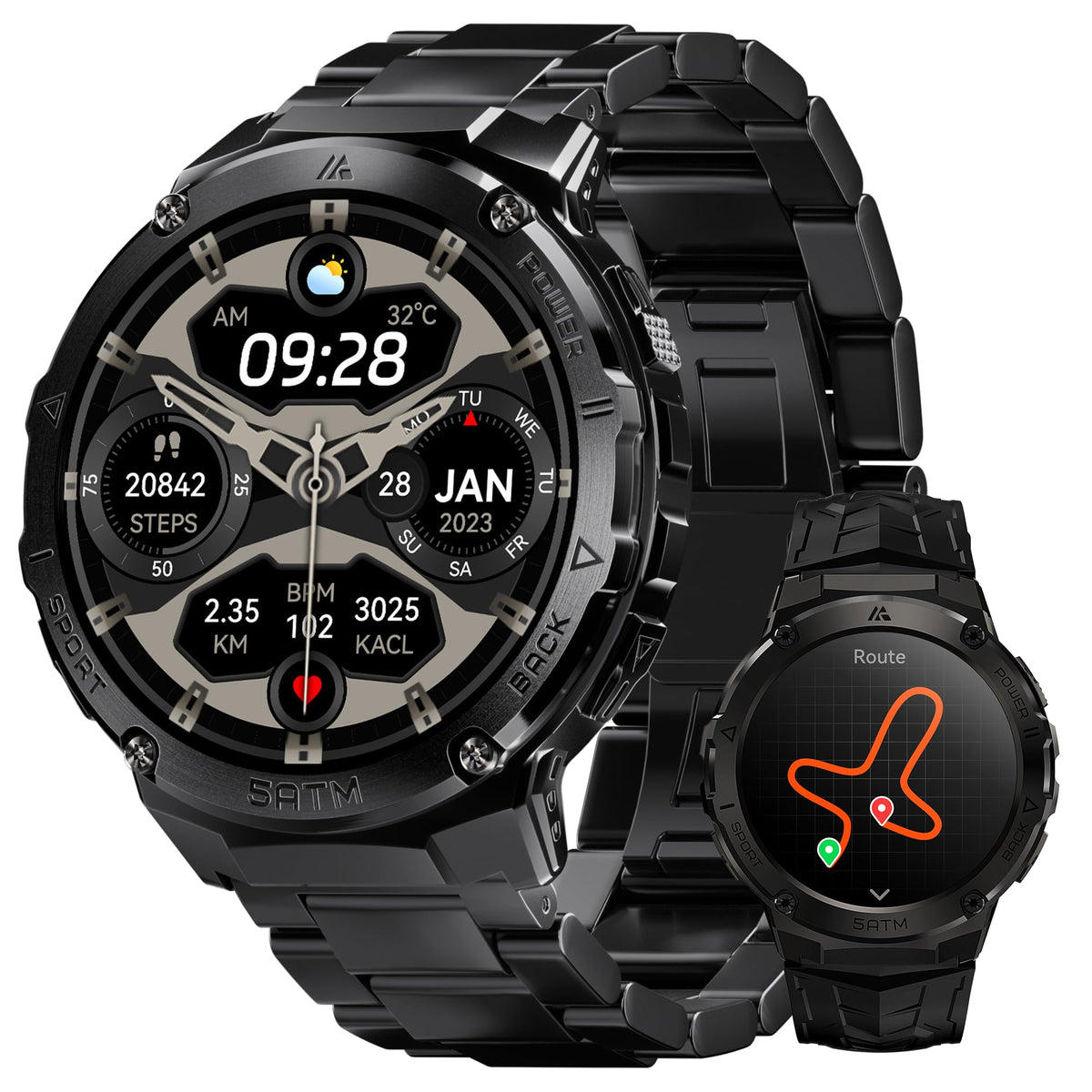 Hidamel Smart Watches For Men Gps, Pressure,Altitude,Compass, 480Mah Extra Large Battery, 50M Waterproof, Full Metal Body Rugged