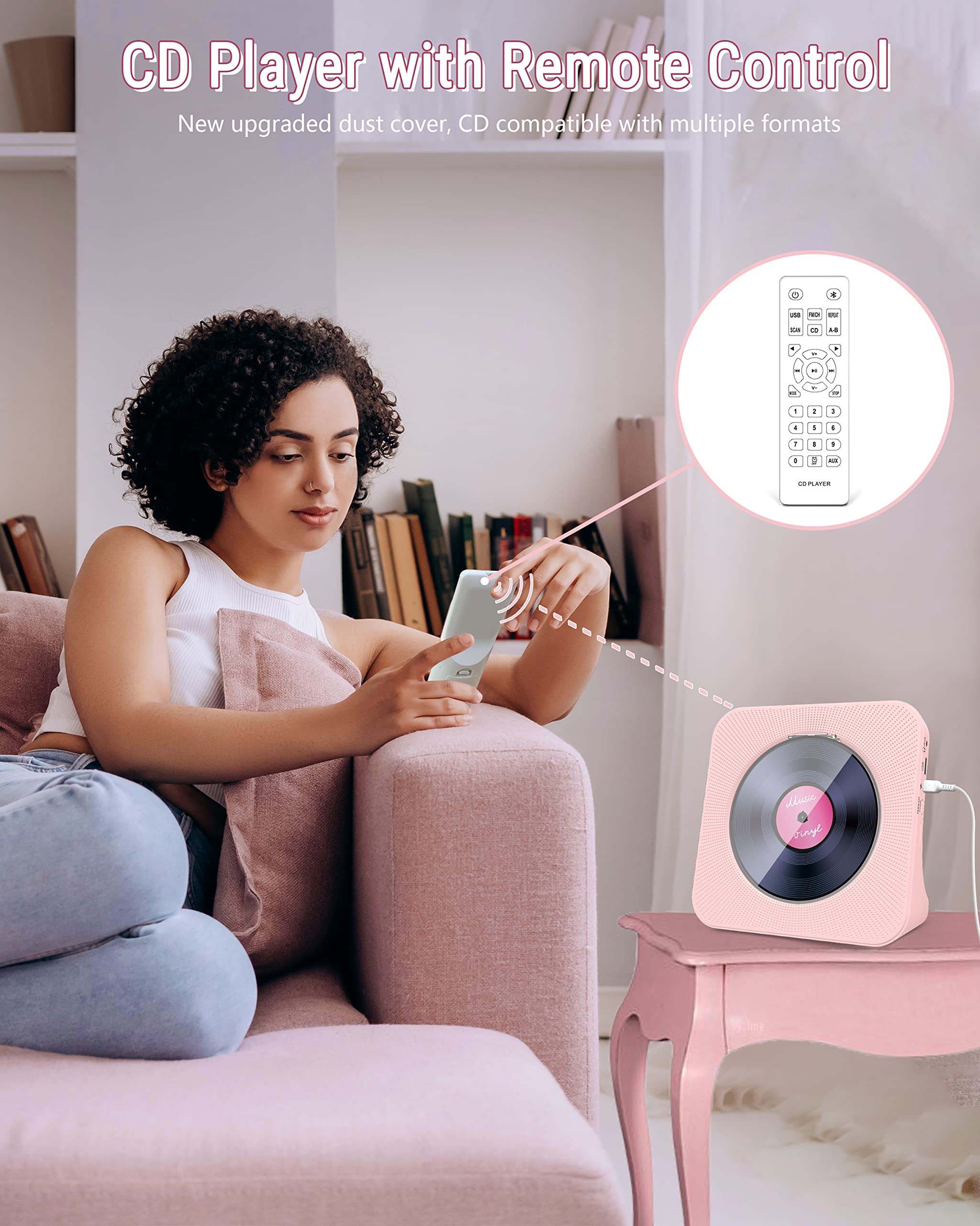 Greadio Cd Player Portable With Bluetooth 5.0, Hifi Sound Speaker, Cd Music Player With Remote Control, Dust Cover, Fm Radio, Led Screen, Support Aux/Usb, Headphone Jack For Home, Kids, Kpop, Gift