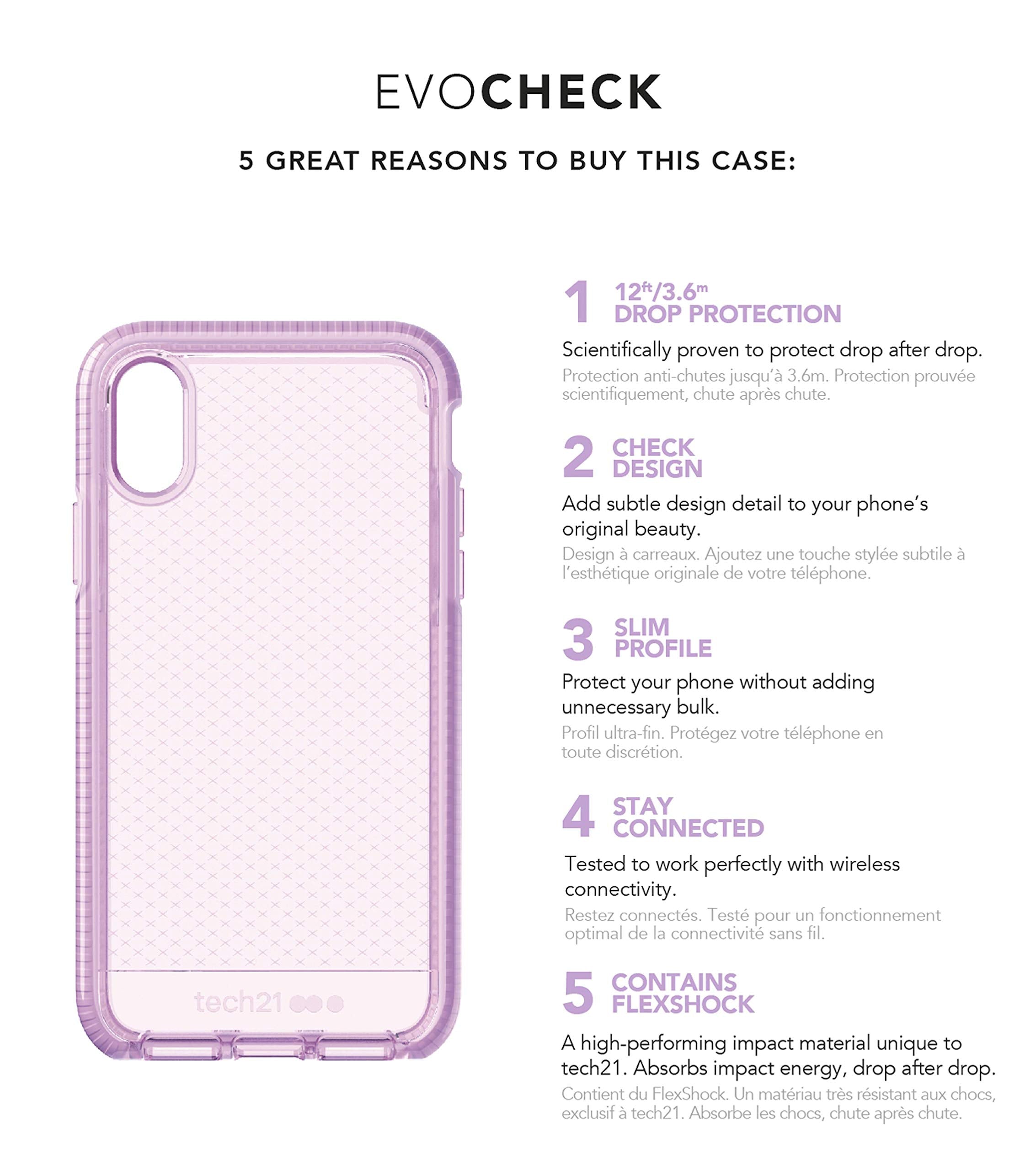 Tech21 Evo Check Apple Iphone Xs Max Phone Case With 12 Ft. Drop Protection   Orchid