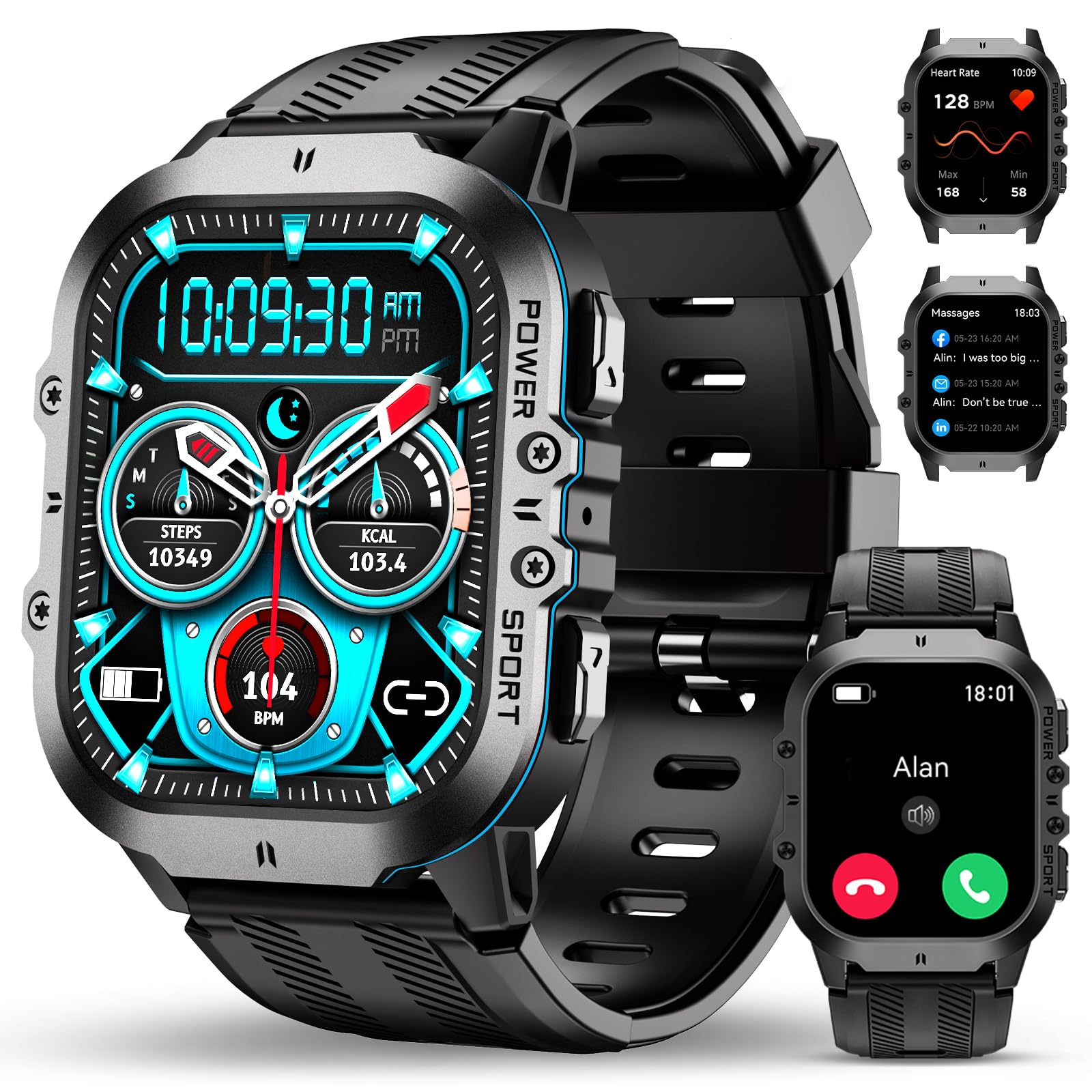 OUKITEL BT20 Military Smart Watches for Men(Answer/Make Calls), 1.96 Fitness Smart Watches for Android/iPhone, Waterproof Smar