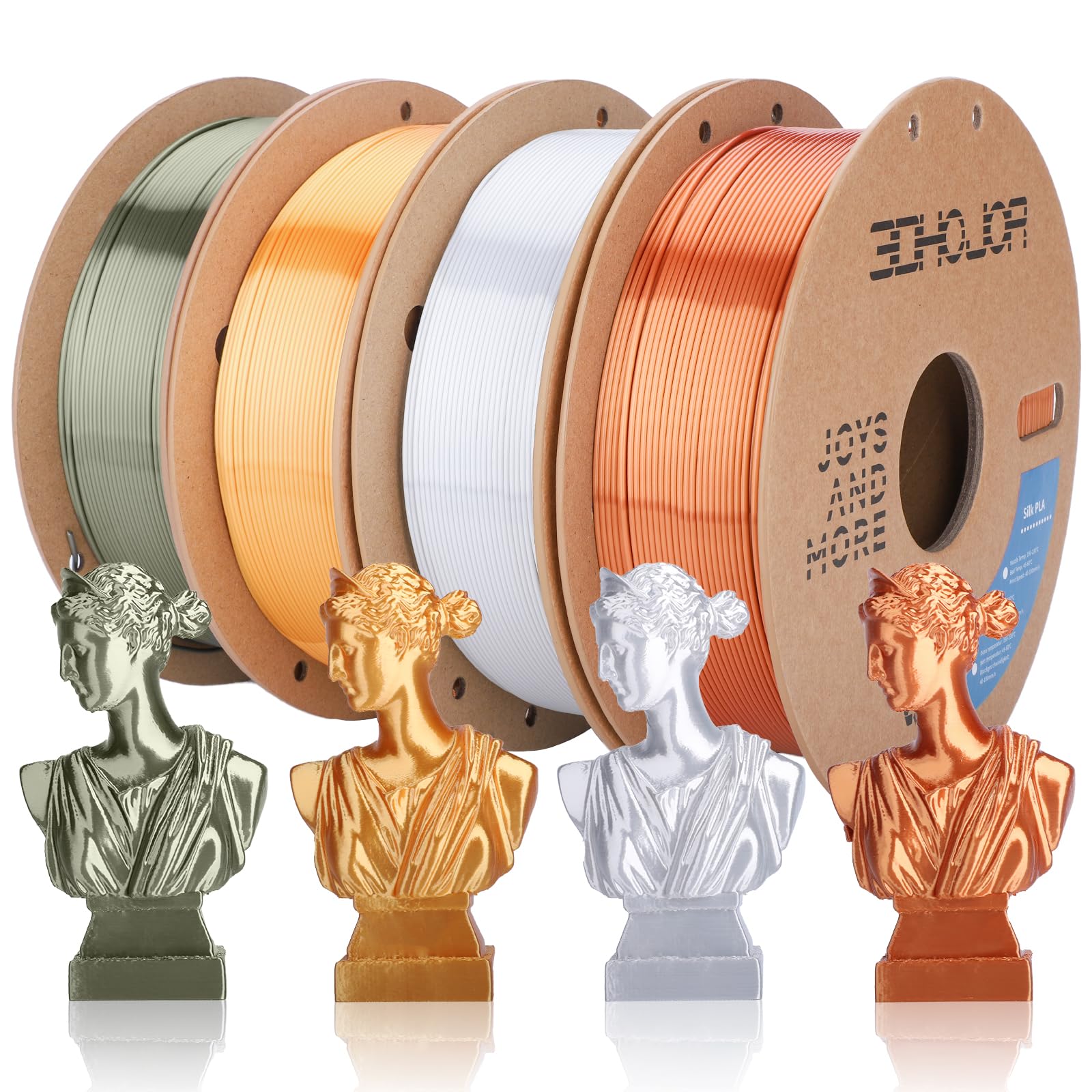 3DHoJor Silk PLA Filament 1.75mm, PLA Filament 1.75mm Silk Shiny 3D Printer Filament, 1kg*4 Cardboard Spool, Dimensional Accurac