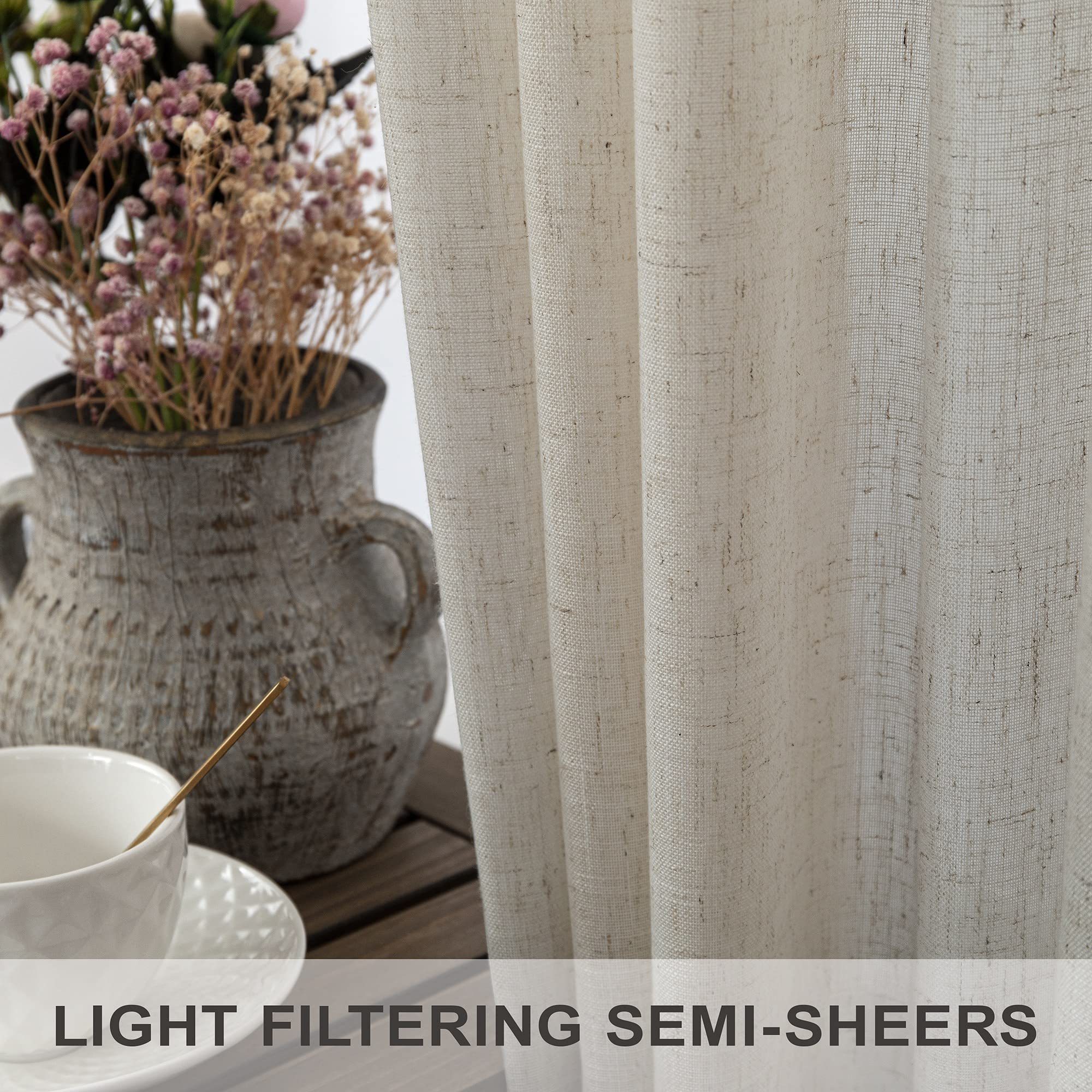 Beige Curtains 54 Inch Length For Childrens Room 2 Panel Pocket Back Tab Top Short Neutral Semi Sheer Linen Energy Efficient Cot