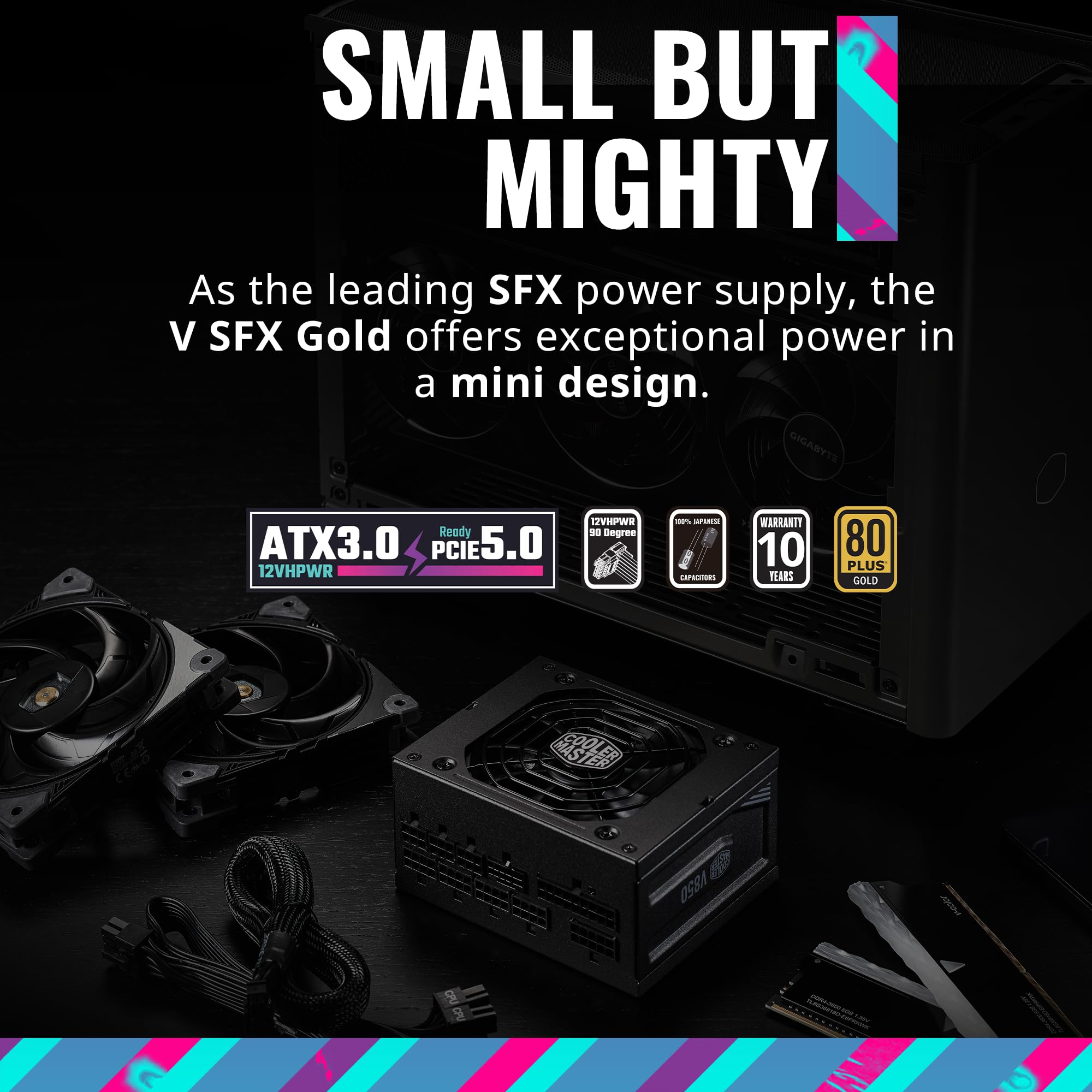 Cooler Master V850 Gold Atx3.0 Full Modular Power Supply, 850W, 80+ Gold, 90-Degree 12Vhpwr Pcie 5.0 Connector, Sfx-To-Atx Brack