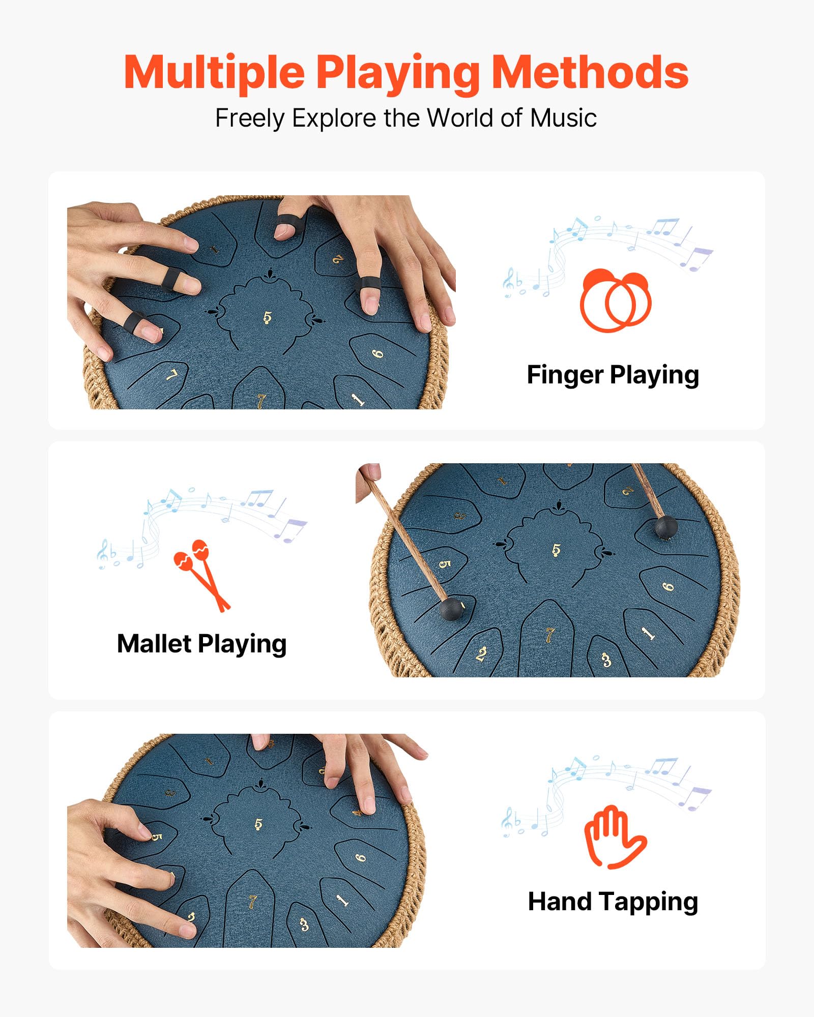 Vevor Steel Tongue Drum, 12 In 13 Notes Rain Drum For Outside Garden, C Major Musical Drums With Music Book & Mallets, Percussio