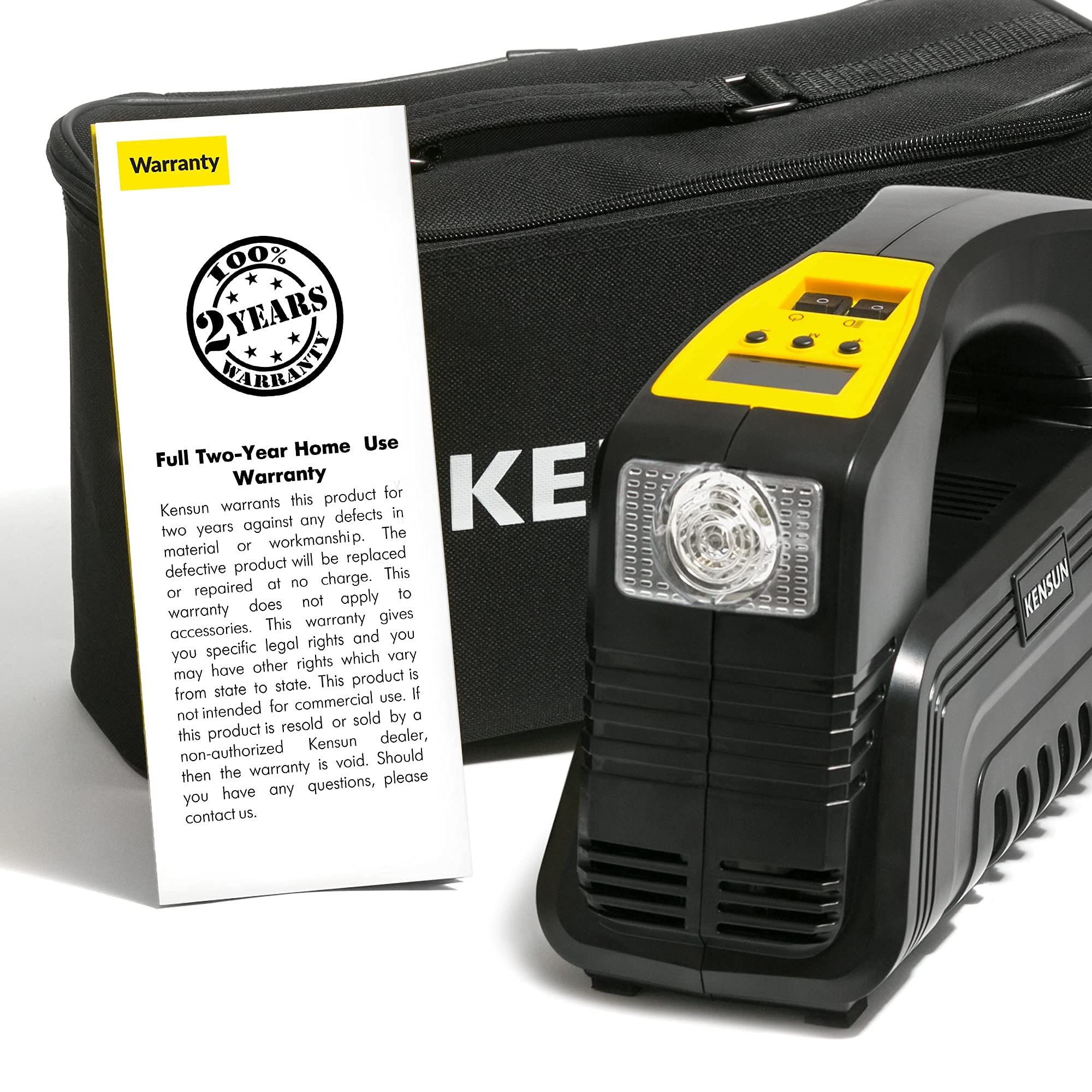 Kensun AC/DC Digital Tire Inflator - Portable Air Compressor Pump, Compact Size, Black, Model Kensun-EHRComp-A58A