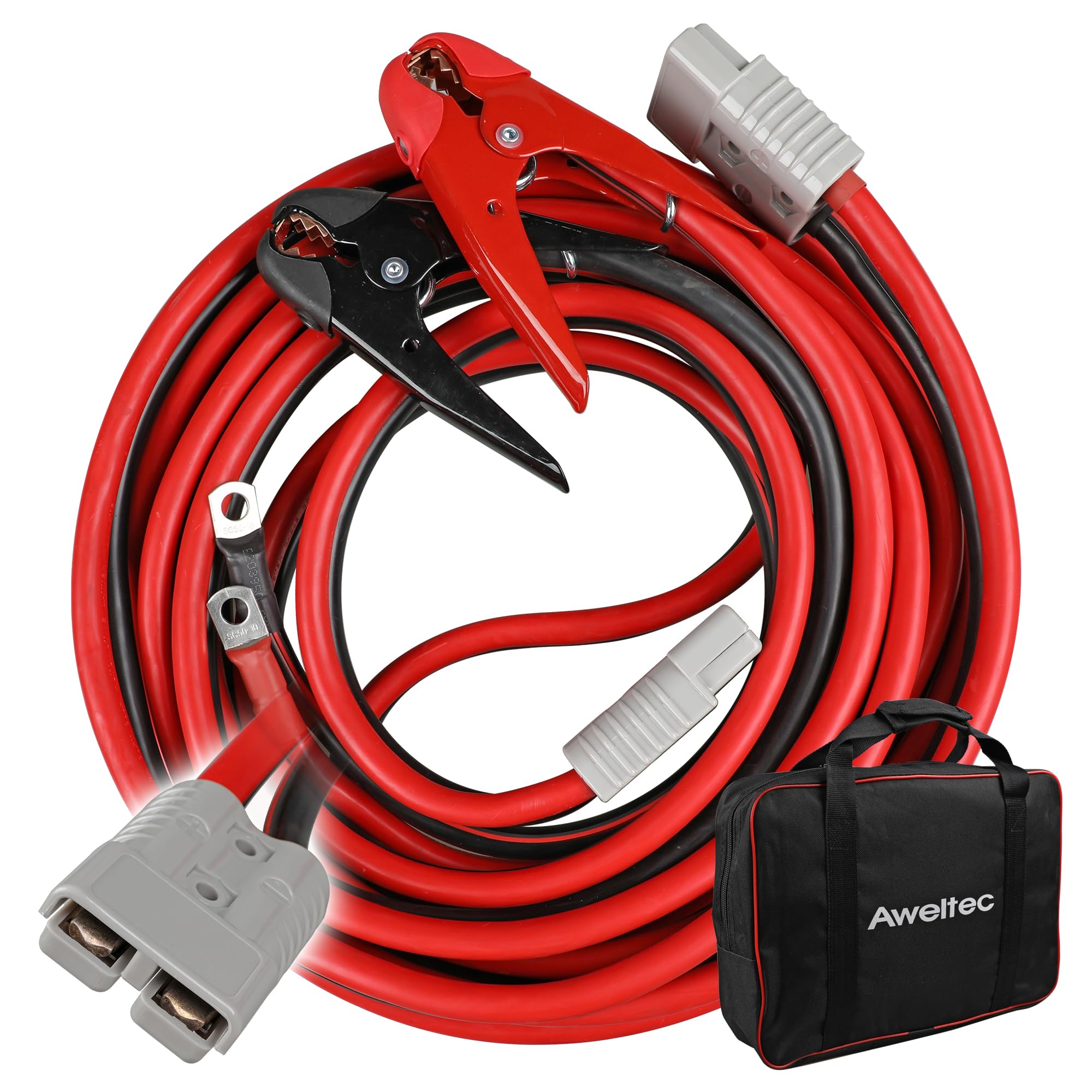 AWELTEC 1 Gauge 30ft 800A Jumper Cables - Heavy Duty Booster Cables with Quick Connect Clamps for Truck, SUV, Van, Car (UL Liste