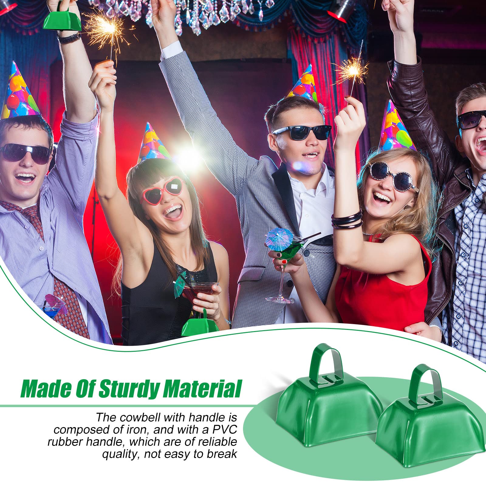 Boao 72 Pcs Metal Cowbells With Handle Cowbells Noise Makers Small Call Bells For Christmas Decorations Ornament Football Games