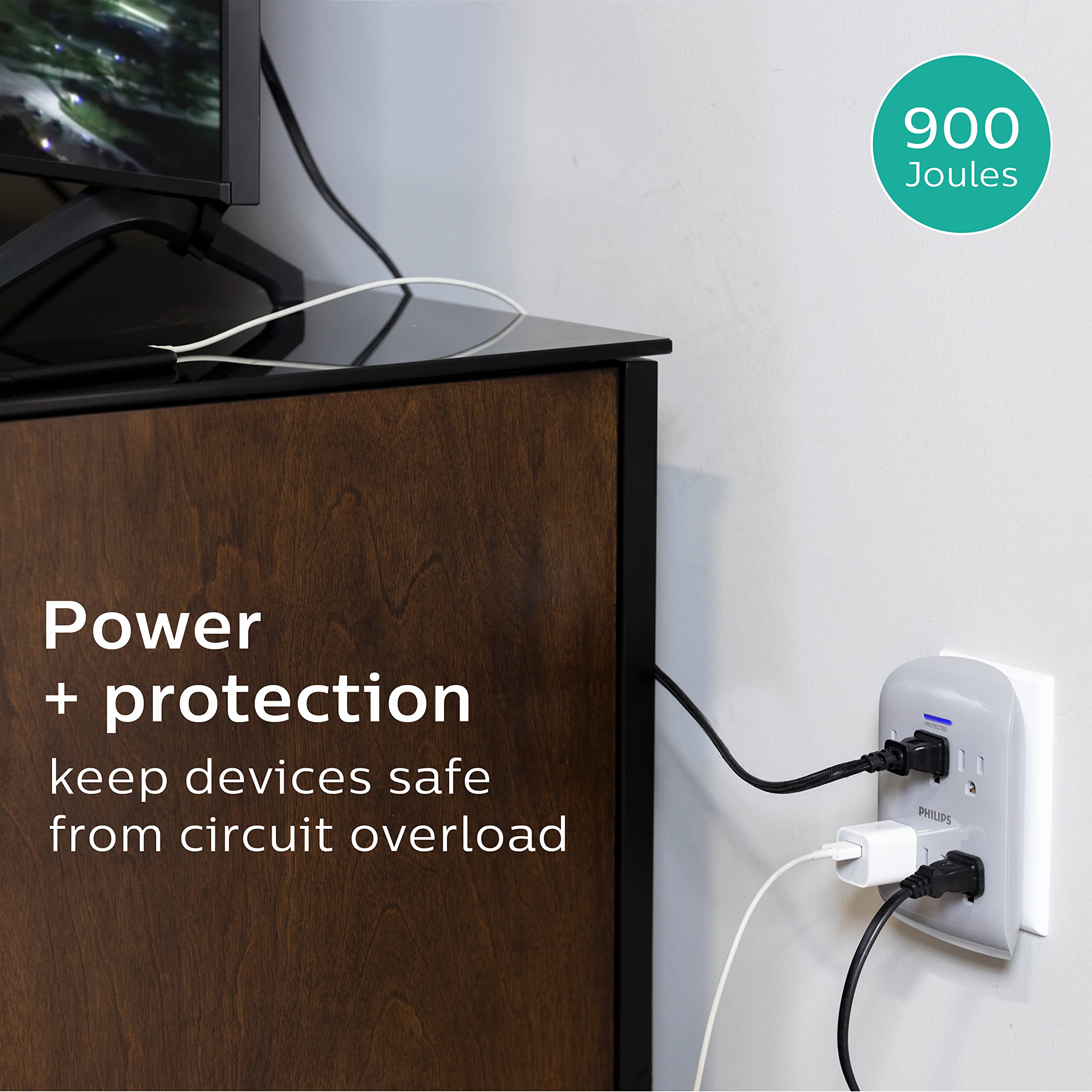 Philips Philips 6 Outlet Extender Surge Protector, 900 Joules, 3 Prong, Space Saving Design, Protection Indicator Led Light, 1 P