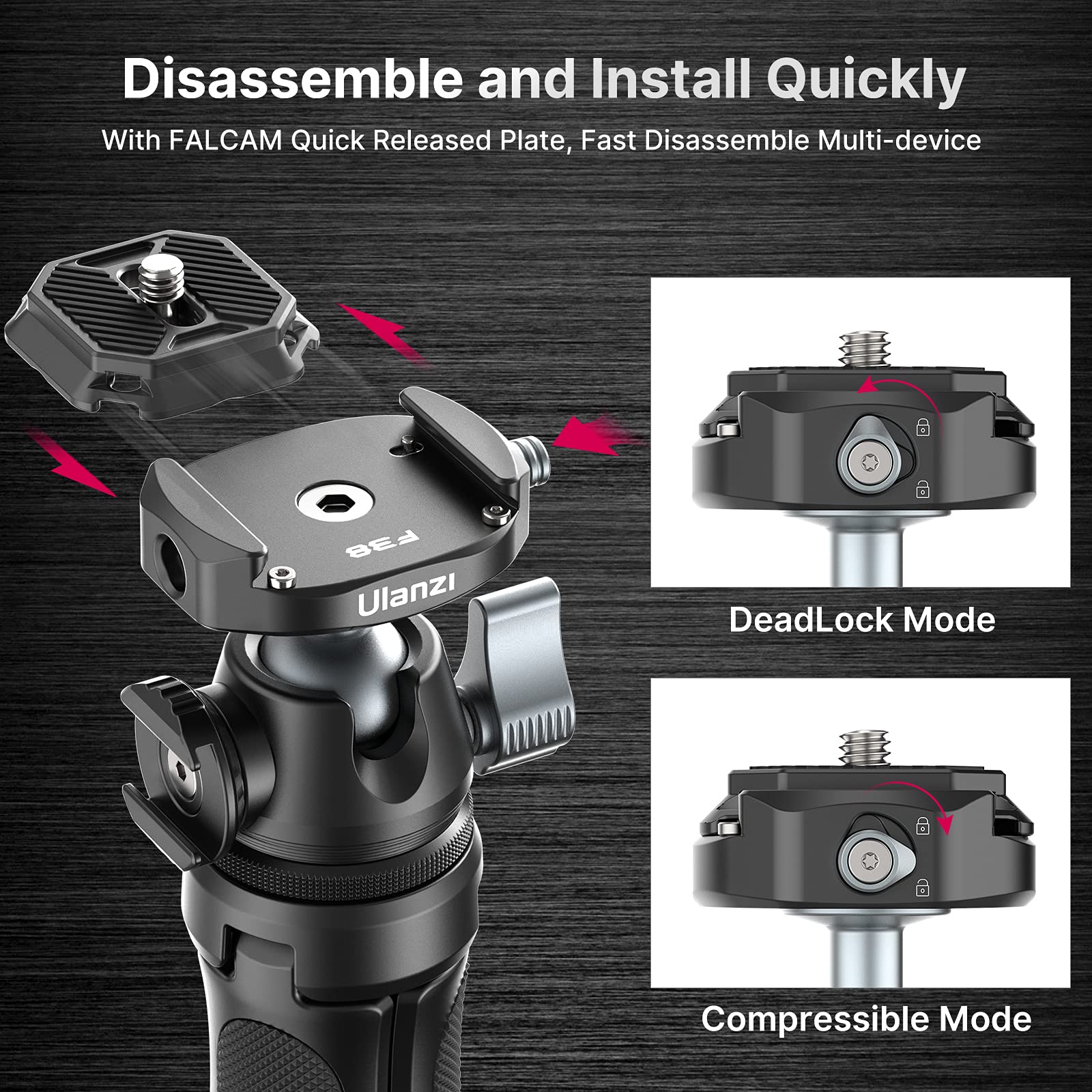 Ulanzi Camera Tripod, Mt-46 Aluminum Alloy Phone Tripod For Camera With F38 Quick Release Plate, 4 Levels Adjustment 360 Ball He