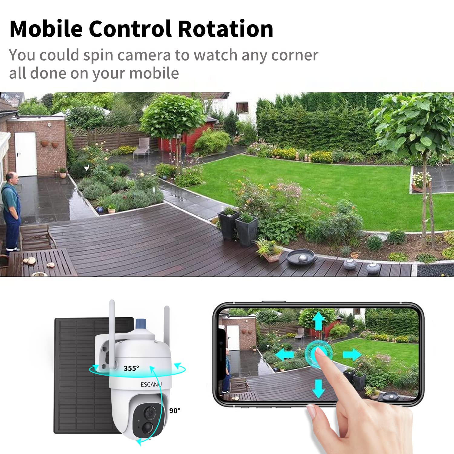 2K Ptz Solar Wifi Security Camera With Ai Motion, Color Night Vision, 360 View, Waterproof, Alarm   Rechargeable Battery