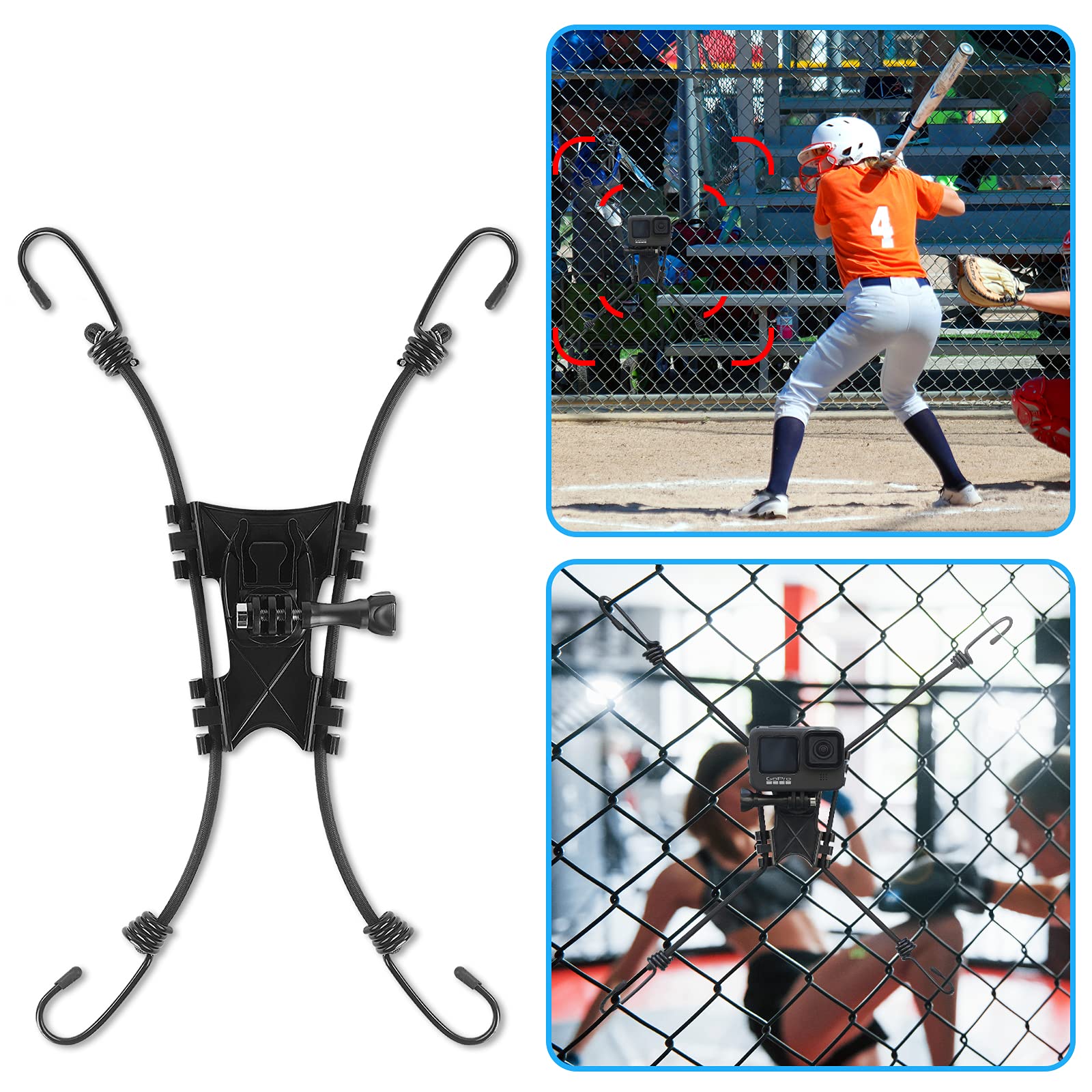 Soucor Net/Fence Mount Camera Backstop Compatible With Gopro Action Cameras And One X2,Smart Phones,Mevo Start, And Other Action