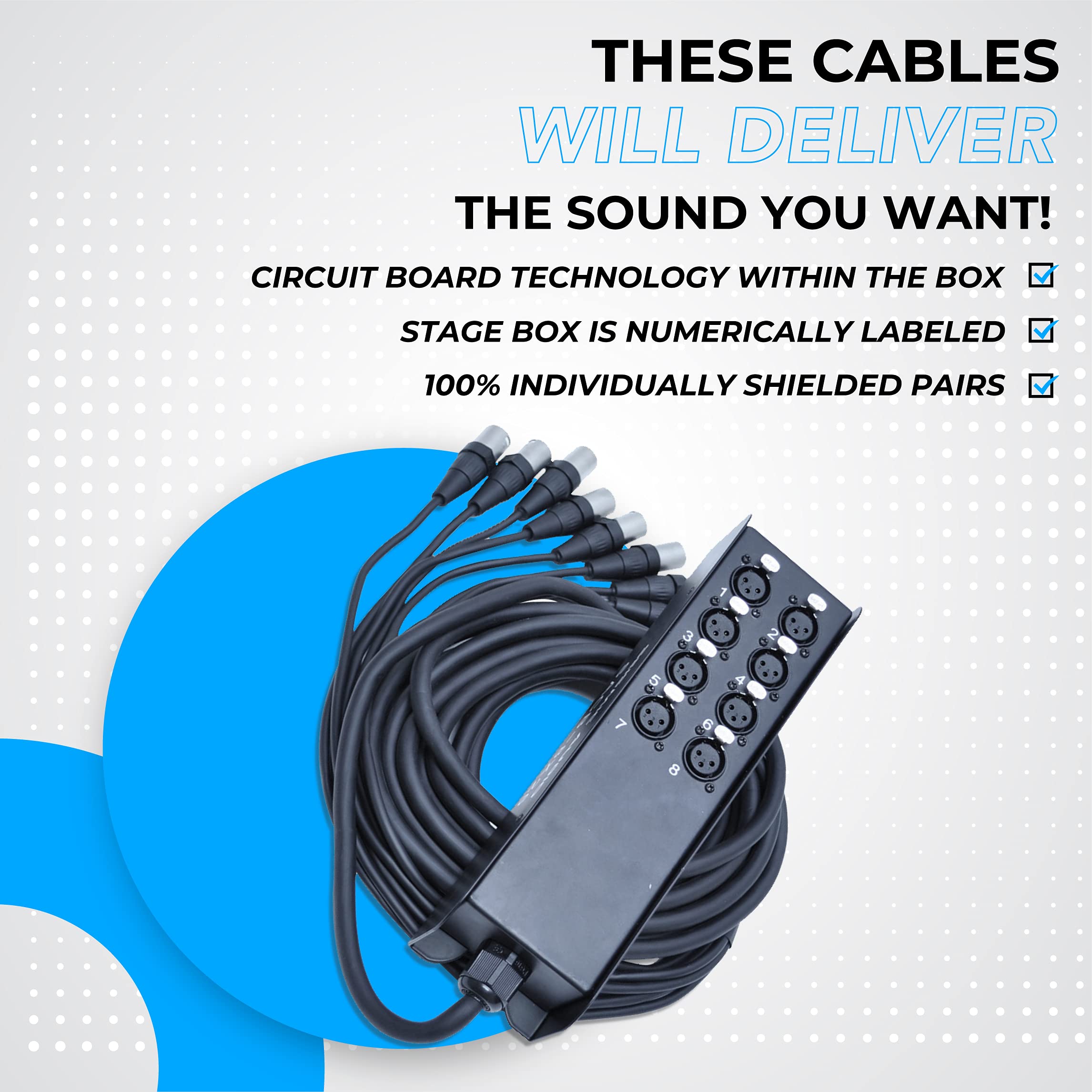 Seismic Audio Speakers 8 Channel Low Profile Xlr Send Sub Snake Cable, Xlr Splitter Cable, 25 Feet