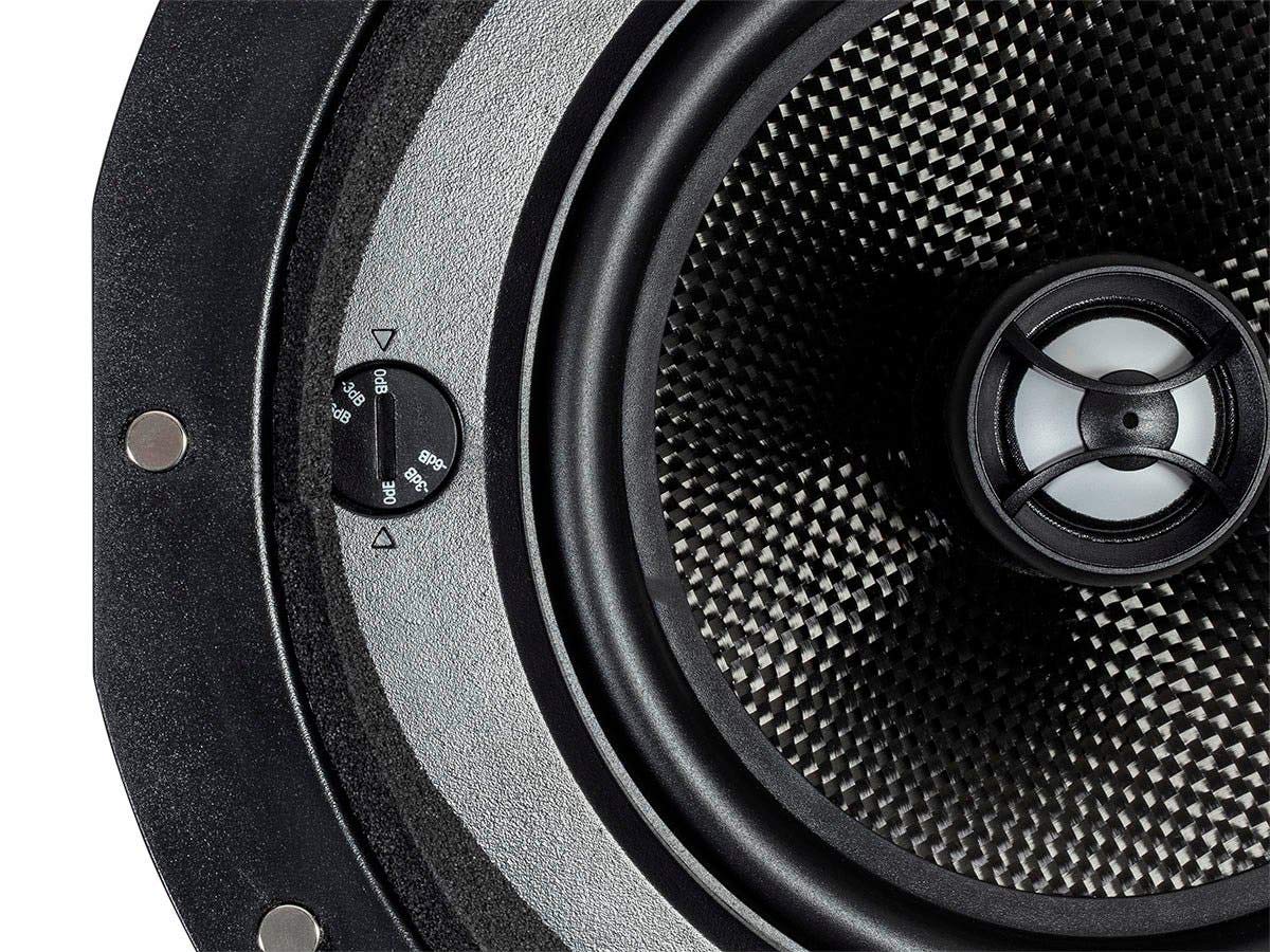 Monoprice 2 Way Carbon Fiber In Ceiling Speakers   6.5 Inch With 15 Degree Angled Drivers (Pair)   Alpha Series
