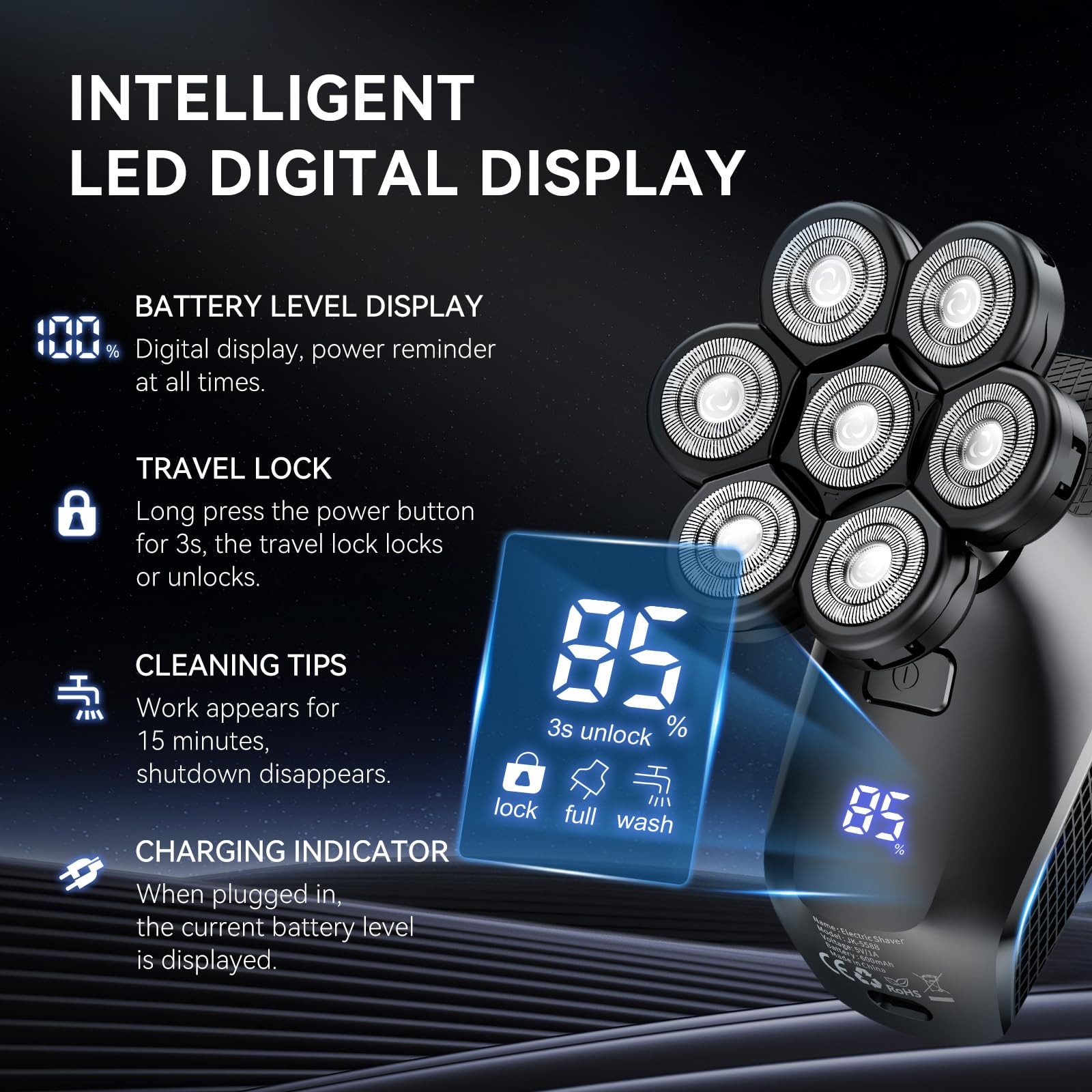 7D Head Shaver,5 In 1 Bald Head Shavers For Men, Head Electric Razor With Nose Hair Sideburns Trimmer, Waterproof Wet/Dry Mens G