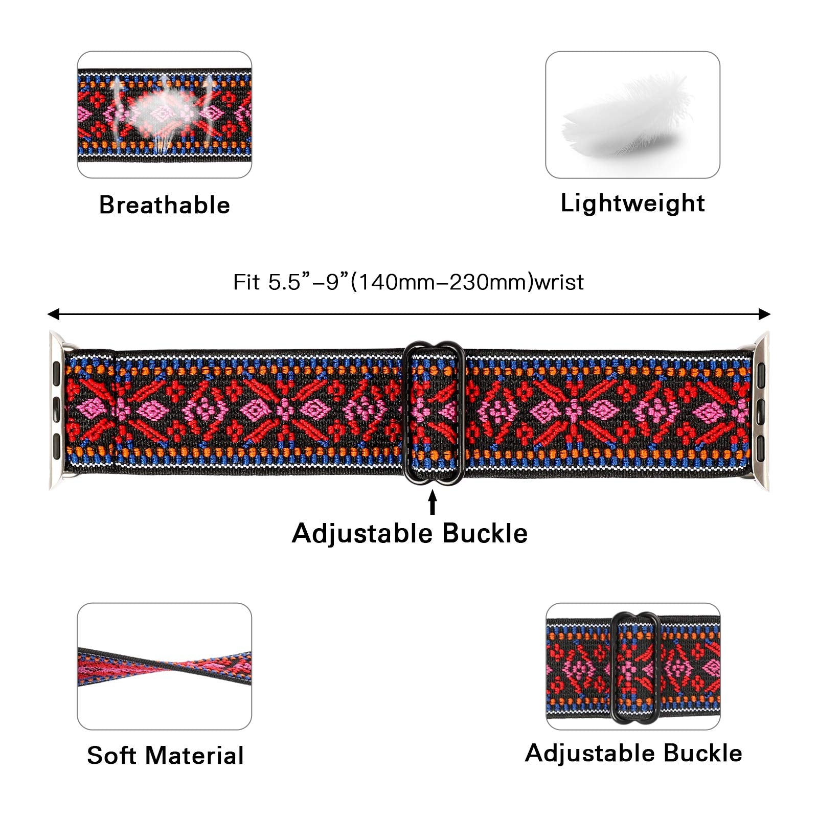 Miterv Adjustable Elastic Watch Band Compatible With Apple Watch 42Mm/44Mm Soft Stretch Strap Replacement Wristband For Iwatch S