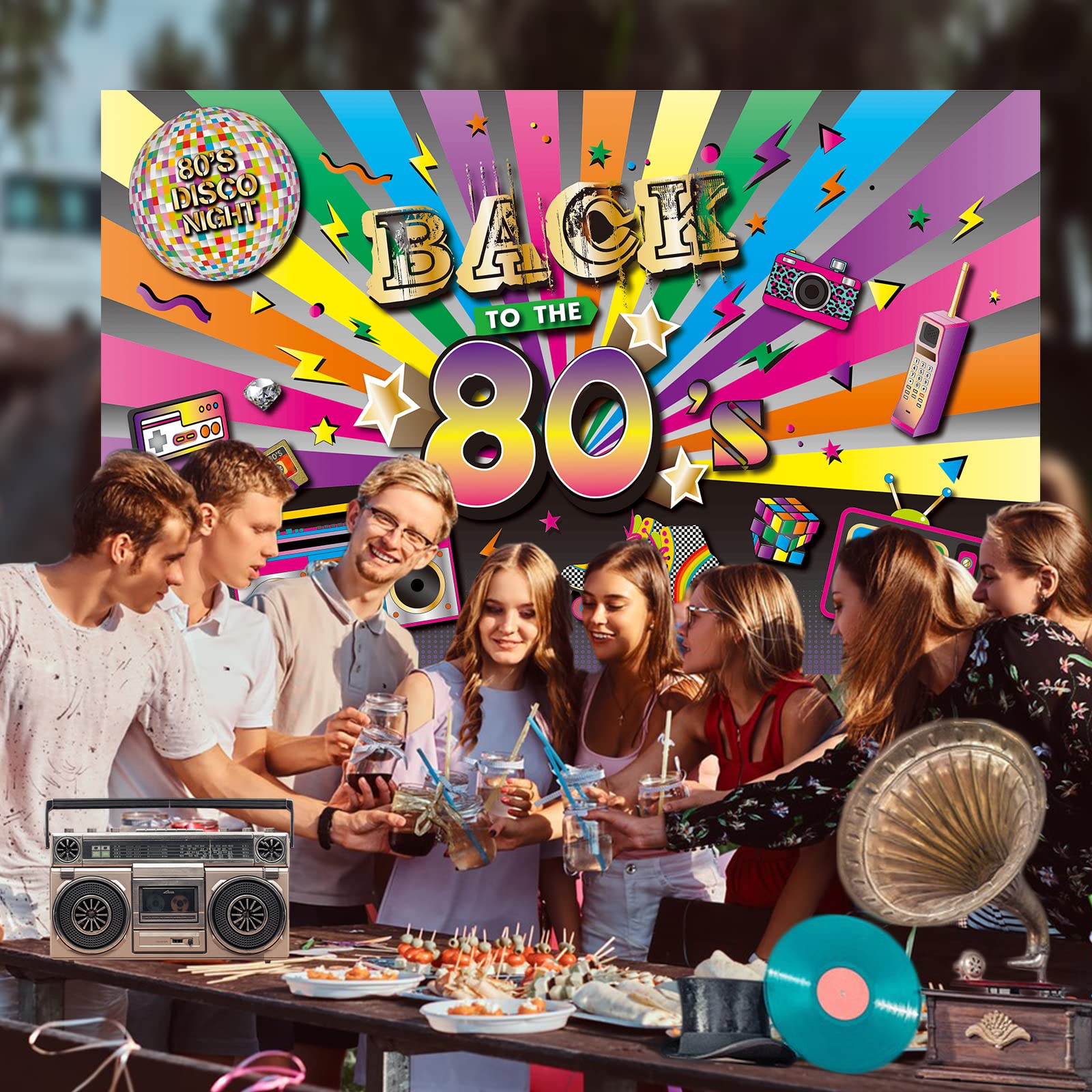 Brt Bearingshui 80'S Party Decorations Supplies, Back To The 80'S Banner 80'S Backdrop Photography Background Decoration, 80S Th